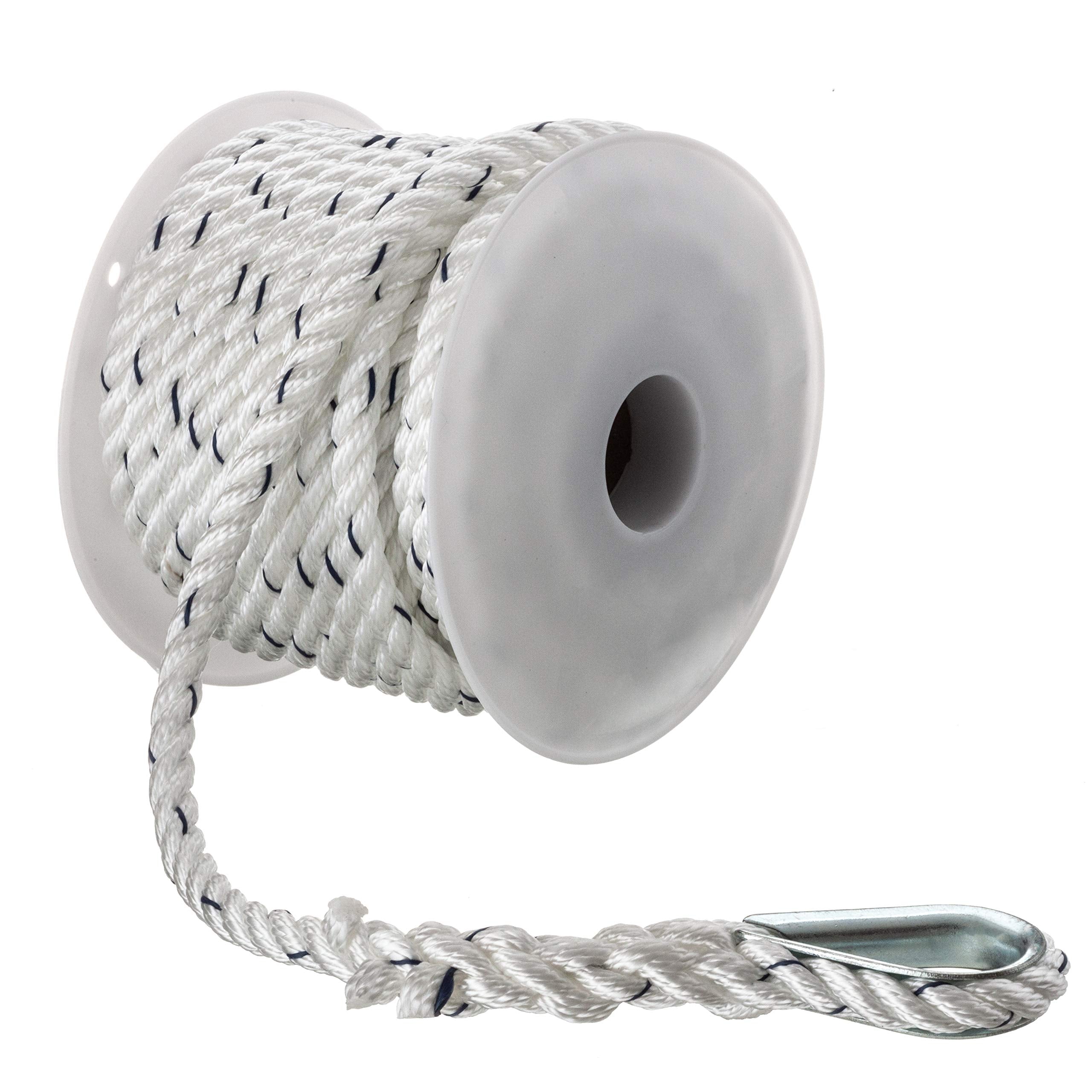 Seachoice Boat Anchor Line Rope, 3-Strand Twisted, Nylon, White/Blue, 3/8 In. X 50 Ft.