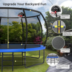 Lyromix 14FT Outdoor Trampolines for Kids and Adults, Pumpkin Trampolin with Curved Poles, Recreational Trampolin with Basketbal