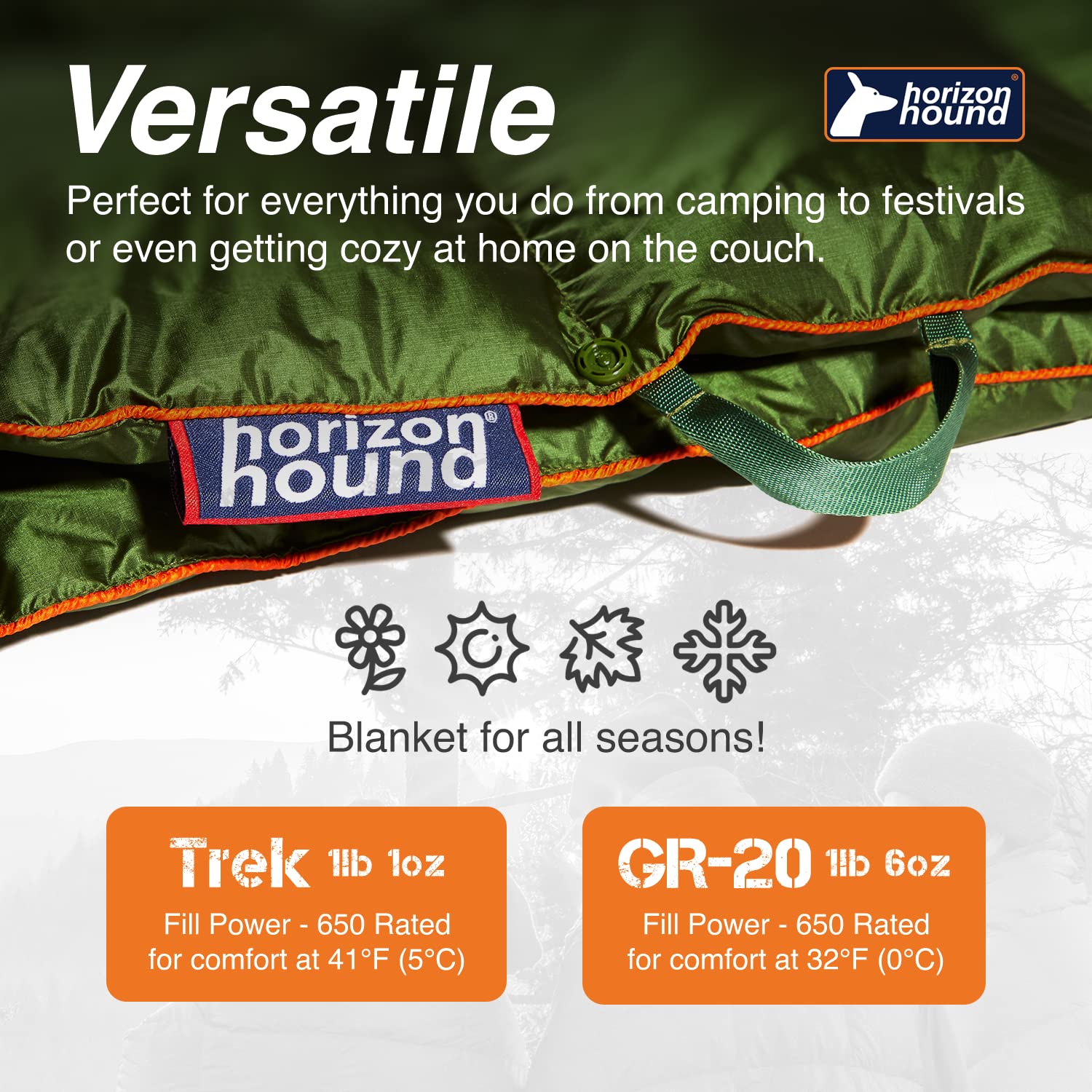 Horizon Hound Down Camping Blanket - Gr-20, Green Travel Blanket | Sustainable Insulated Down | Lightweight & Warm Quilt For Cam