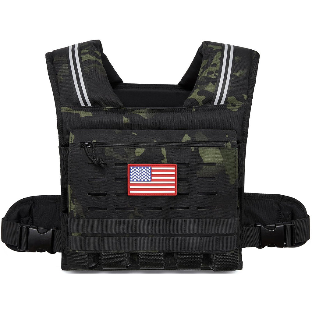 KRYLIX Tactical Weighted Vest Adjustable for Men and Women 0-40lbs Military Camo Black Color Options Heavy Duty Workout Vest wit
