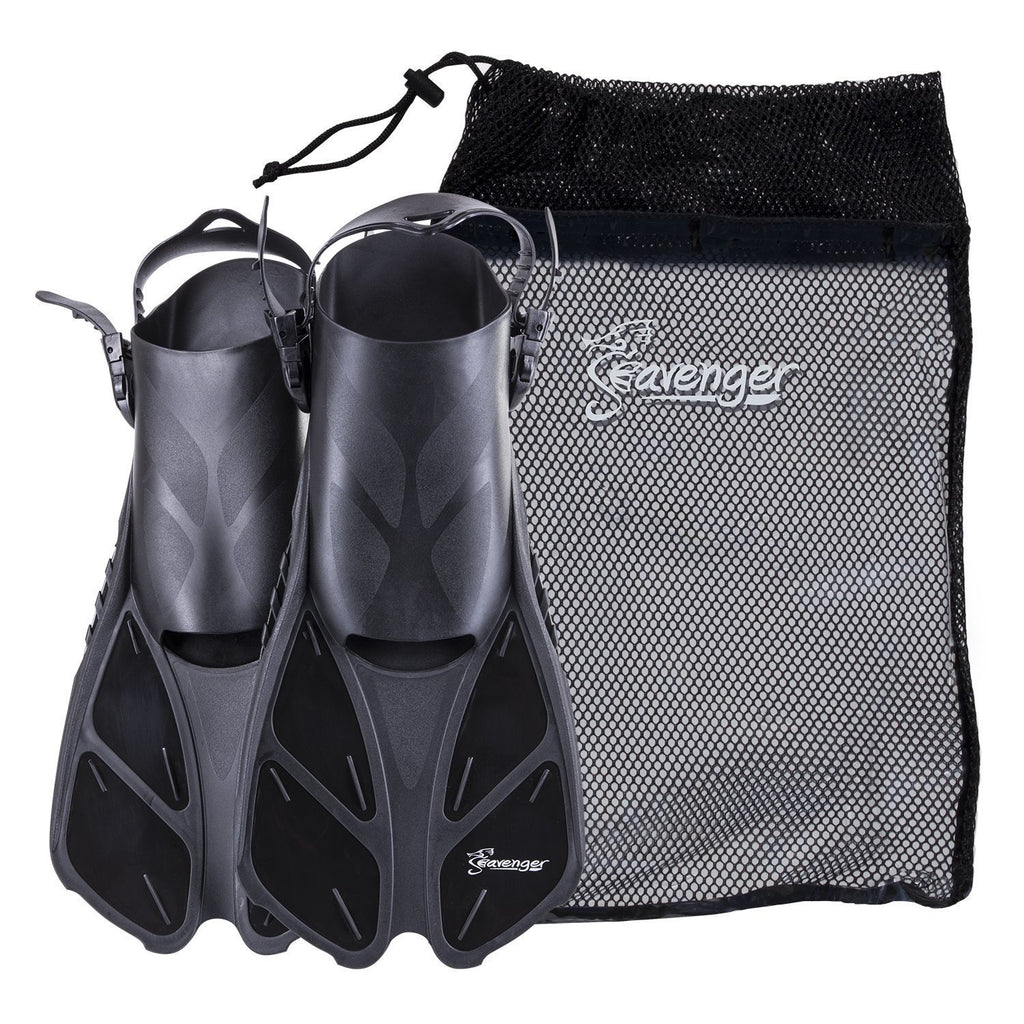 Seavenger Torpedo Swim Fins | Travel Size | Snorkeling Flippers With Mesh Bag For Women, Men And Kids (Black, Xs/Xxs)