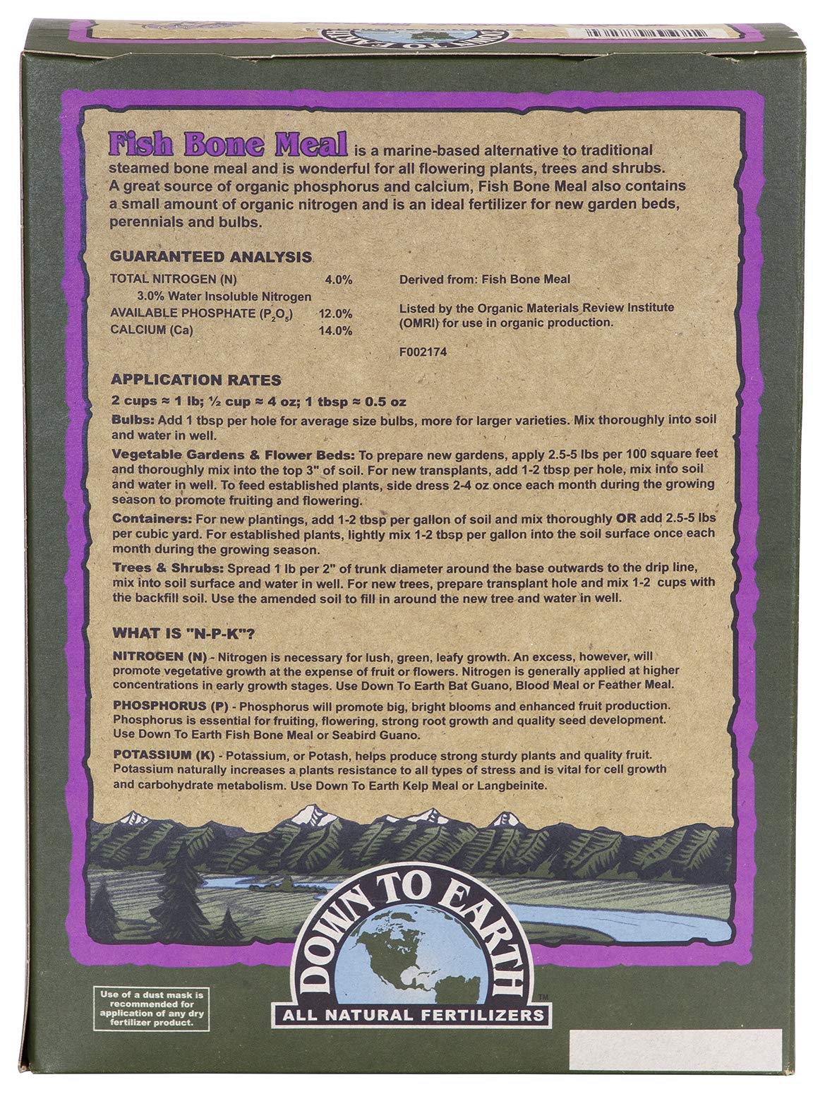 Down To Earth Organic Fish Bone Meal Fertilizer Mix 4-12-0, 5 Lb