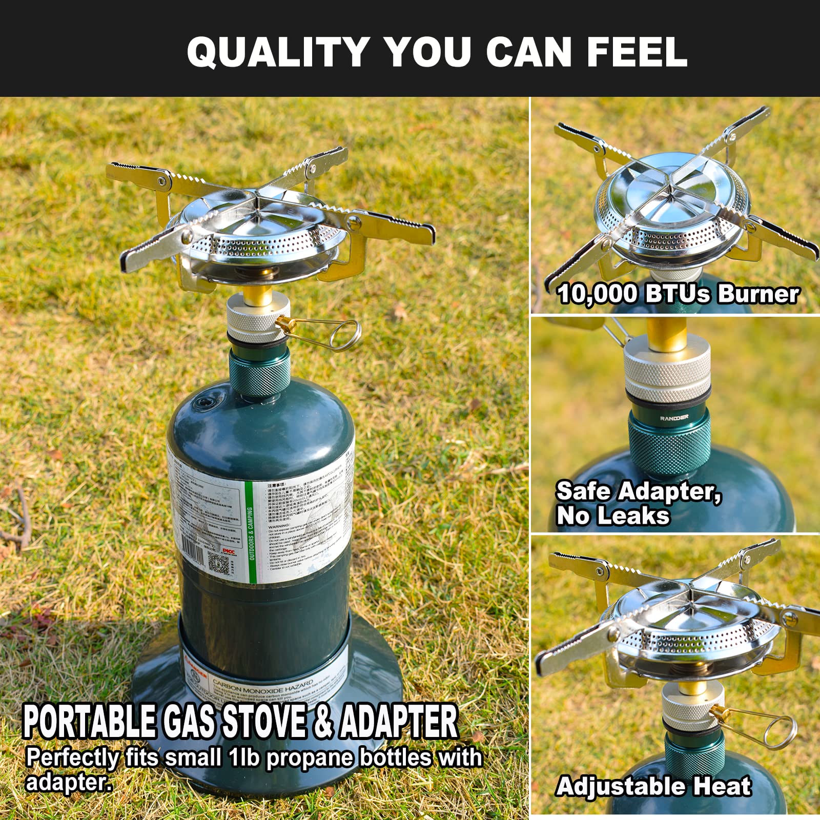 Randder Propane Stove Portable Isobutane Camping Stove With Gas Adapter - 10,000 Btu Single Burner Backpacking Camp Stove For Hi