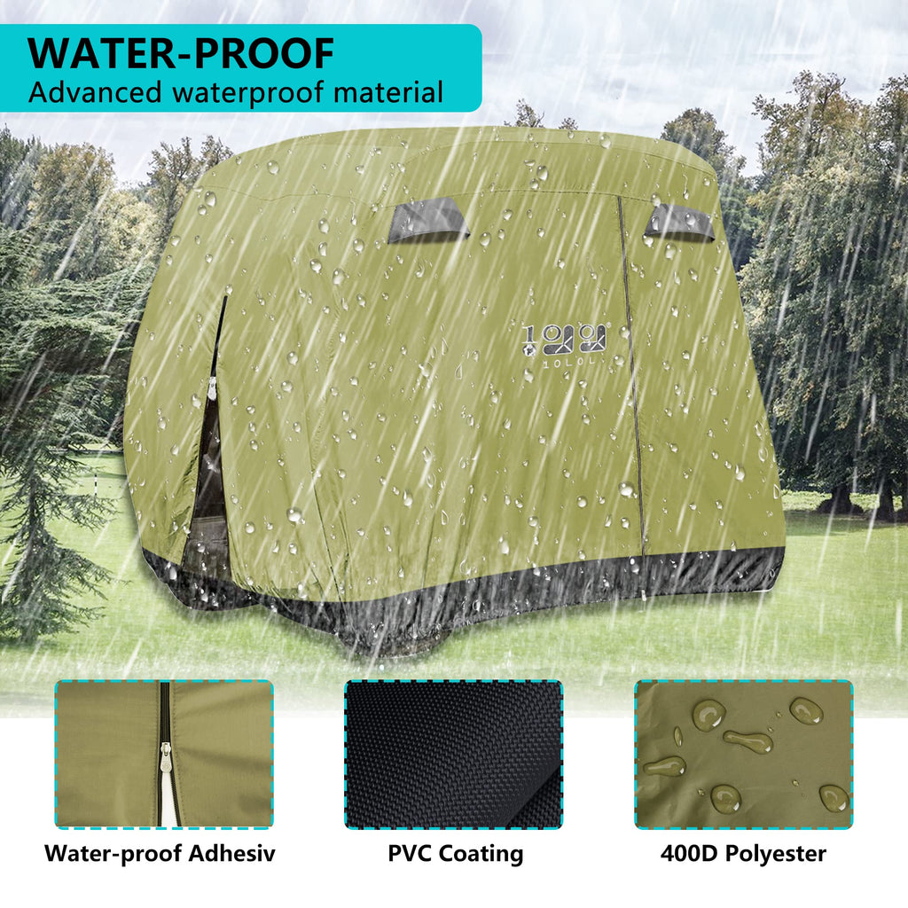 10L0L 4 Passenger Golf Cart Cover Fits Ezgo, Club Car, Yamaha, 400D Waterproof Windproof Sunproof Outdoor All-Weather Polyester