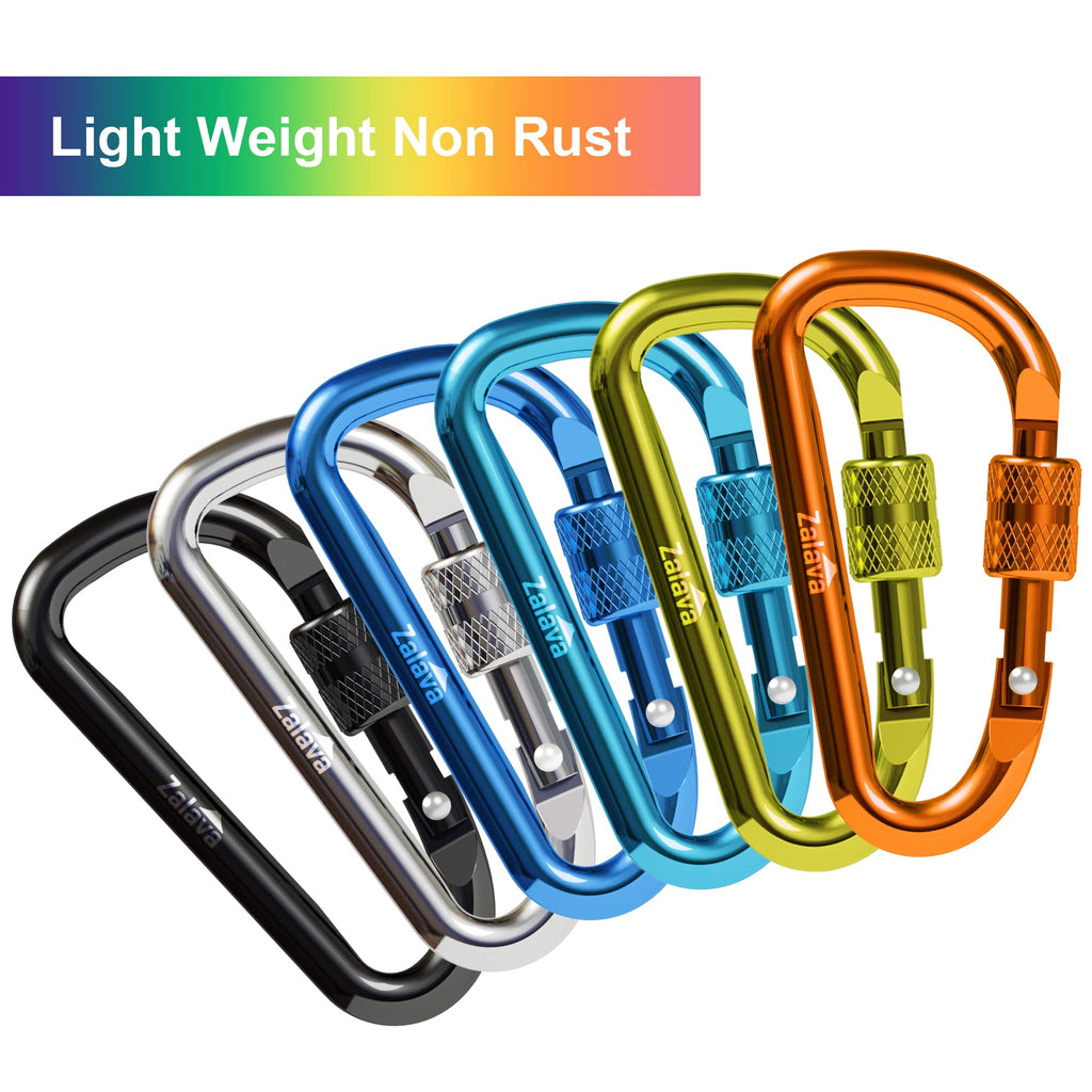 Zalava 6 Pcs 2D-Clip Durable Locking Carabiner Keychain Clip,Keychain Clip Hook,Green