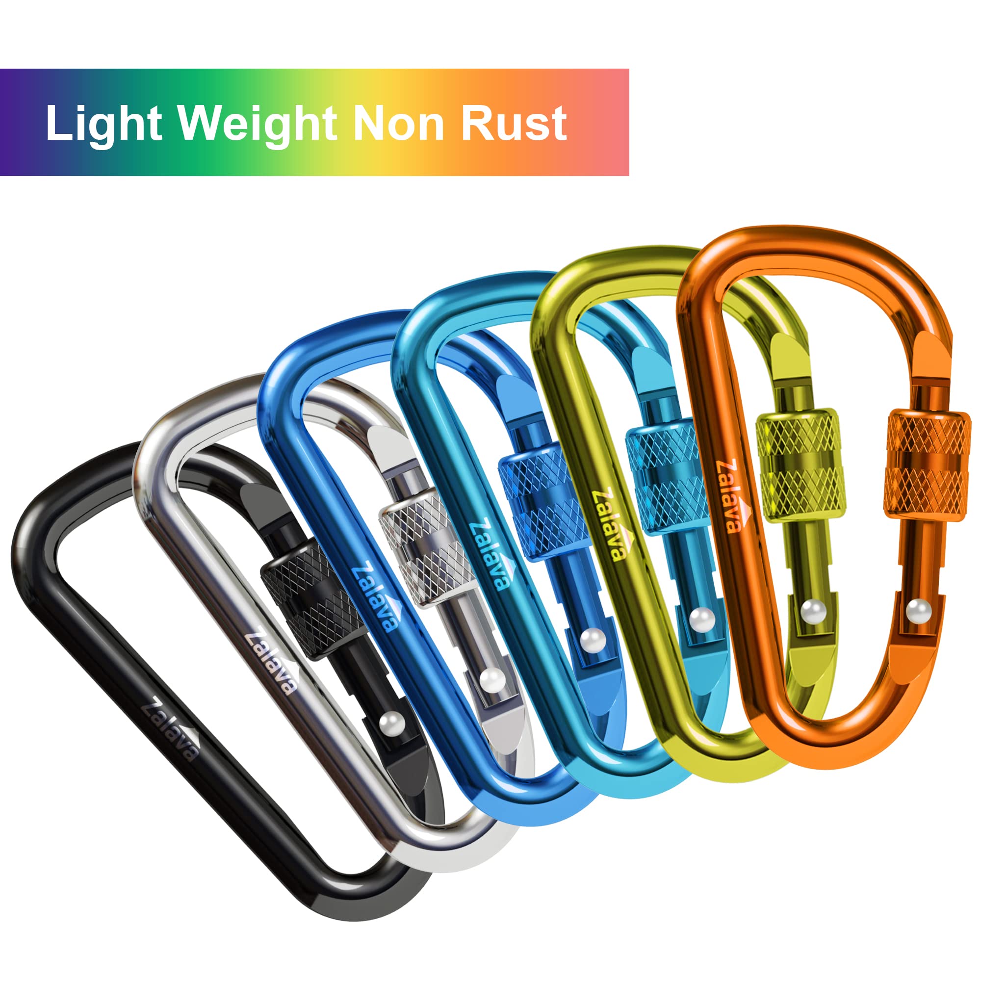Zalava 6 Pcs 2D-Clip Durable Locking Carabiner Keychain Clip,Keychain Clip Hook,Green