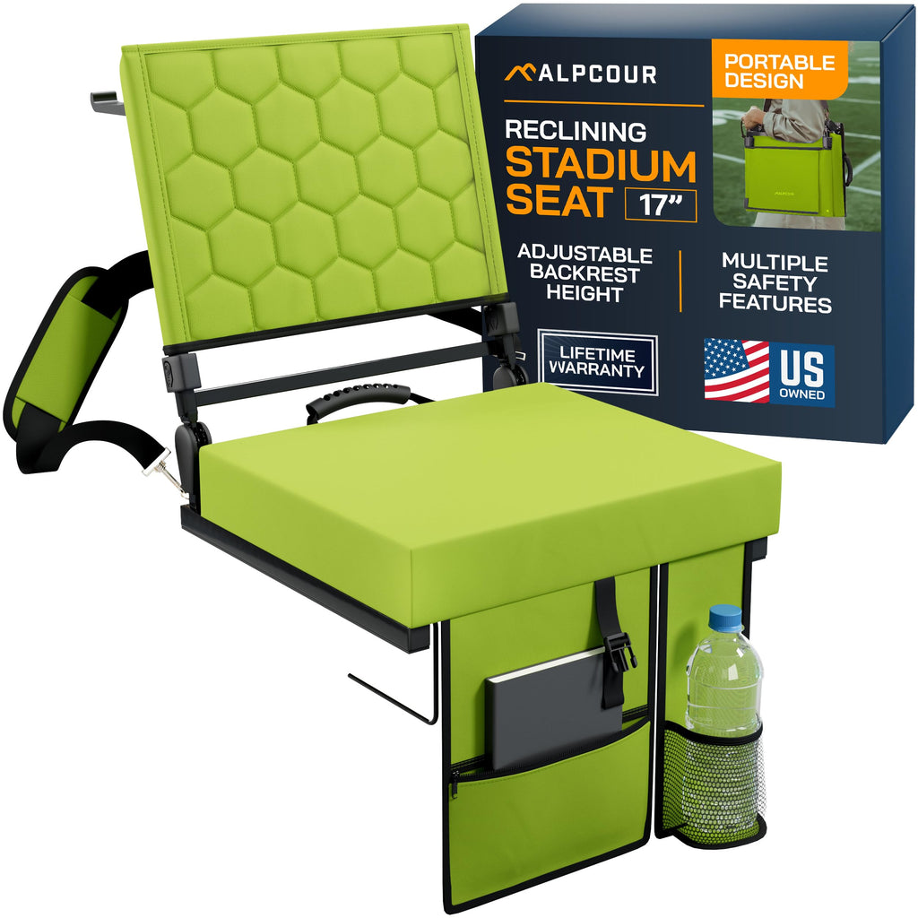 Folding Reclining Stadium Seats With Back Support For Bleachers, Bleacher Chairs With Back And Cushion Seating For Football, Cam