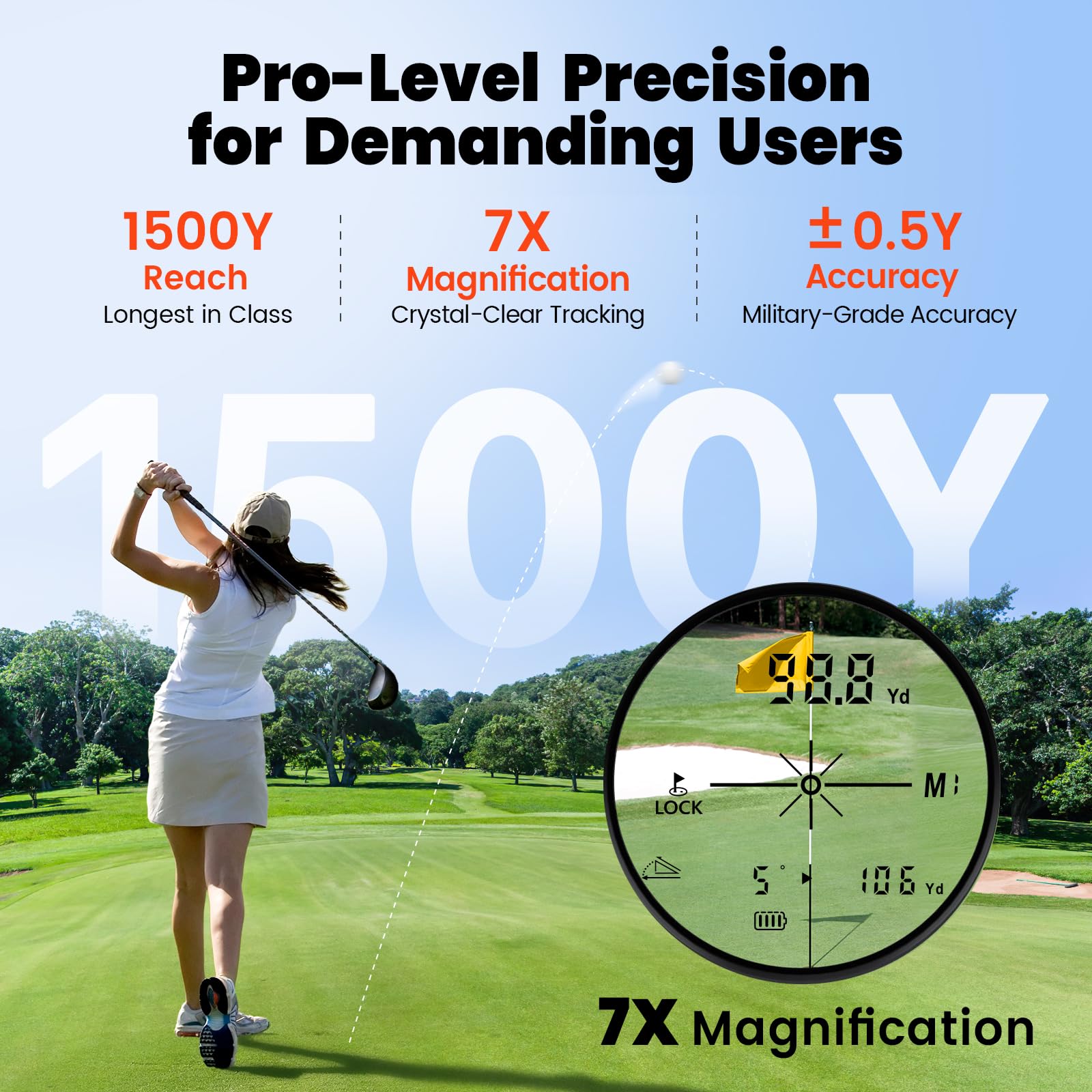 Bestsee Golf Laser Rangefinder With Slope, 1500Y Range Finder, 0.3S Flagpole Locking Vibration, 7X Magnification, Magnet Stripe,