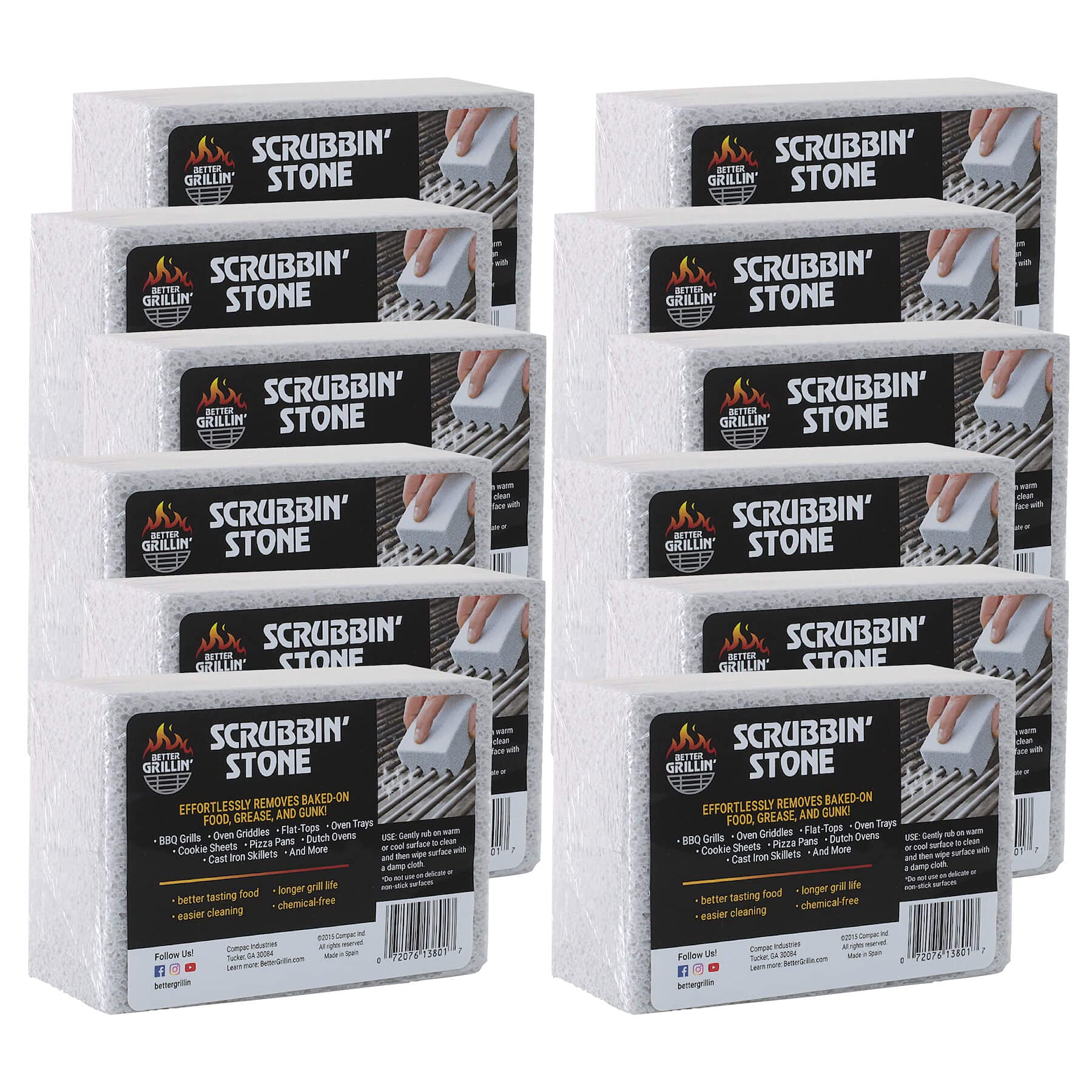 Better Grillin Scrubbin Stone Grill Cleaner-Scouring Brickbarbecue Grill Brushbarbecue Cleaner For Bbq, Griddle, 12Pk