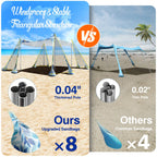 Rhino Valley Beach Tent,10X10 Ft Beach Shade Upf50+ Protection,Beach Canopy With 8 Sandbags 4 Stability Poles,Outdoor Beach Tent