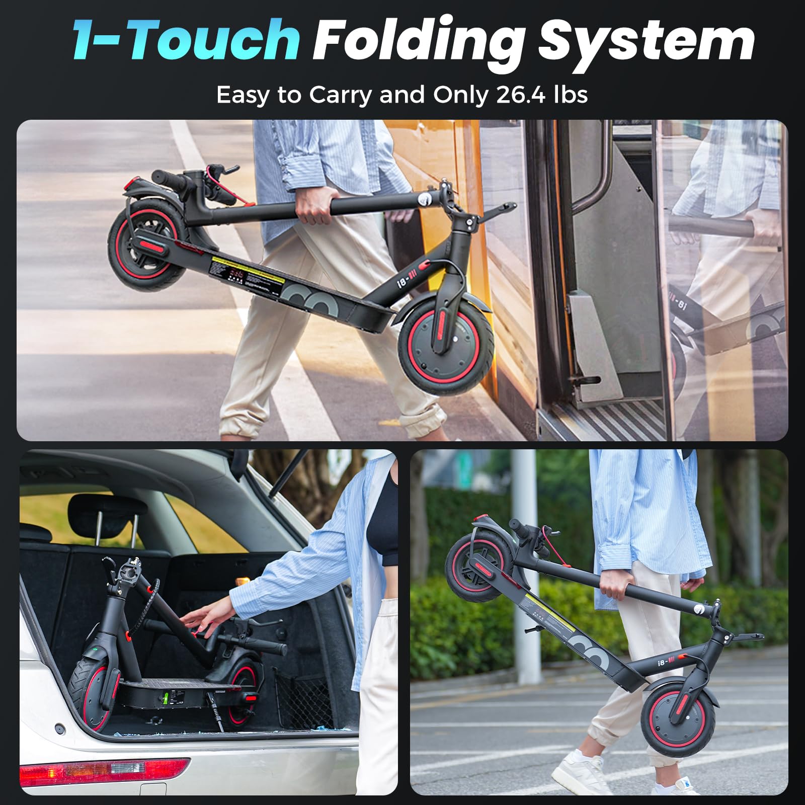 iScooter Electric Scooter, 12 Miles Range, 18 Mph Top Speed, Foldable Scooter Electric with 8.5 Pneumatic Tire, Double Braking