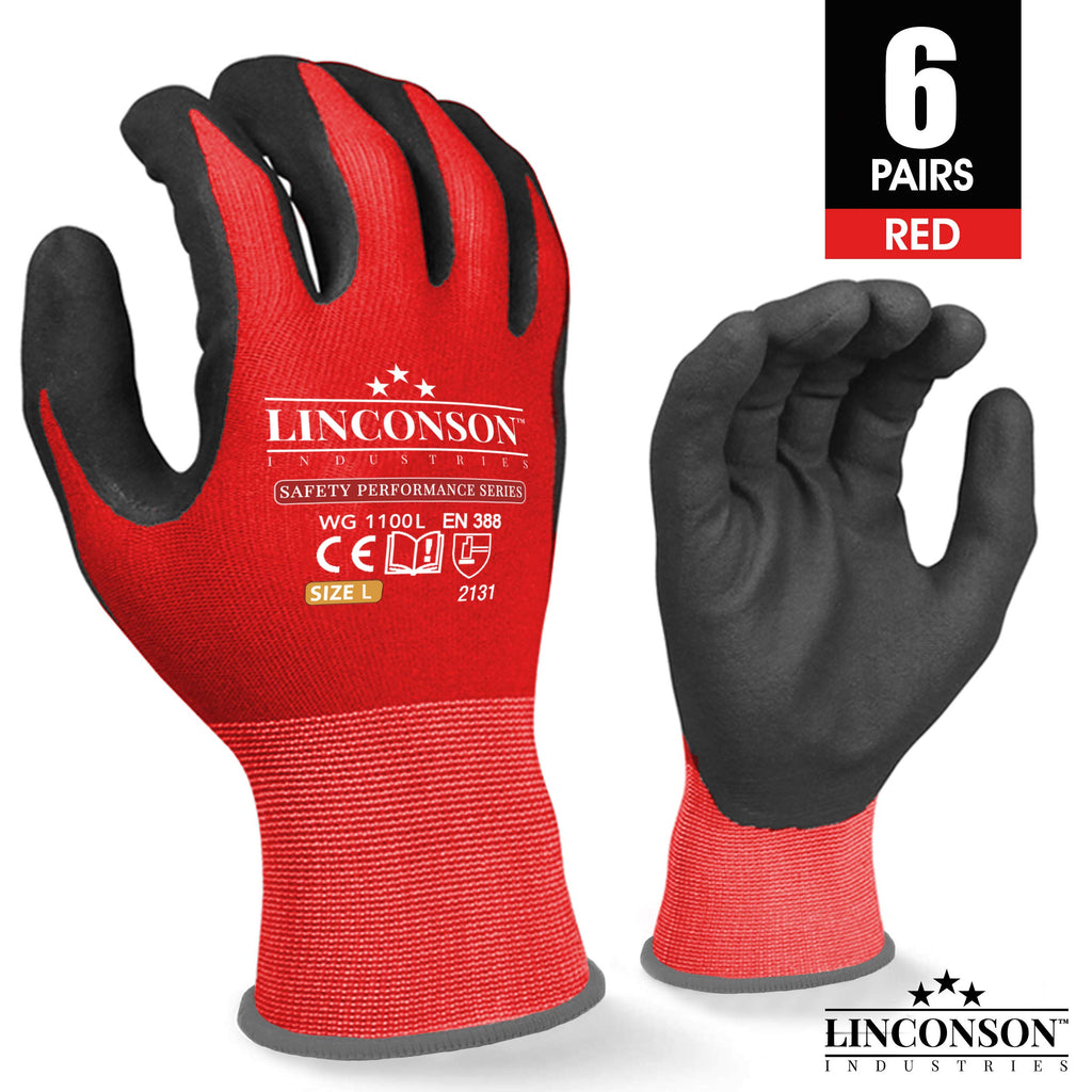 Linconson 12 Pack Safety Performance Series Construction Mechanics Work Gloves (M (120 Pairs), Black  Red)