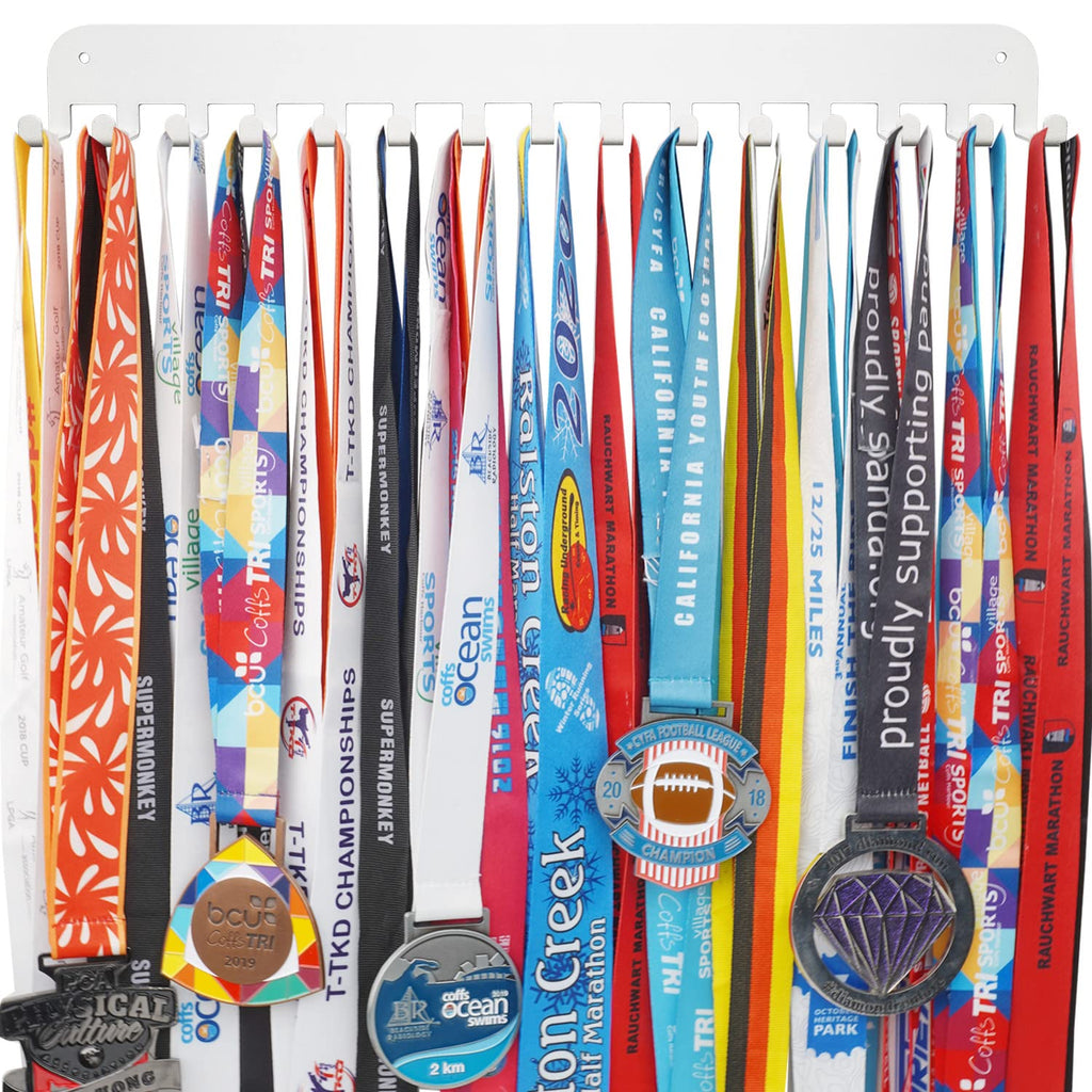 Lapetale Fashion Sports White Medal Hanger Display,White Medal Holder Display With 15 Hooks,White Medal Holder Race Medal Displa