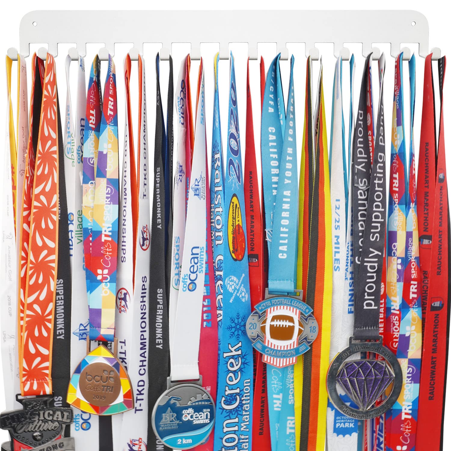 Lapetale Fashion Sports White Medal Hanger Display,White Medal Holder Display With 15 Hooks,White Medal Holder Race Medal Displa