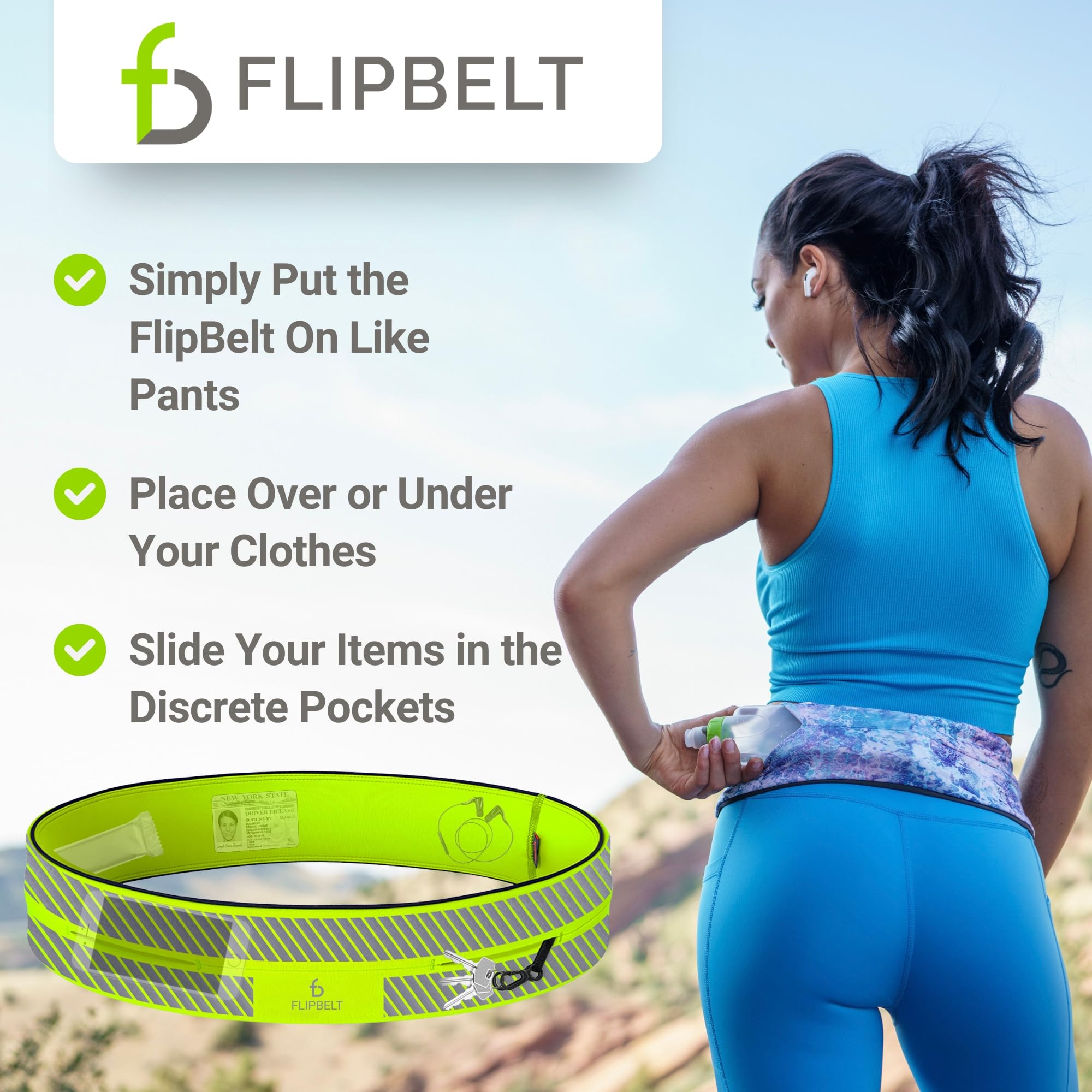 Flipbelt Reflective Running Belt Reflective Neon Yellow, Medium