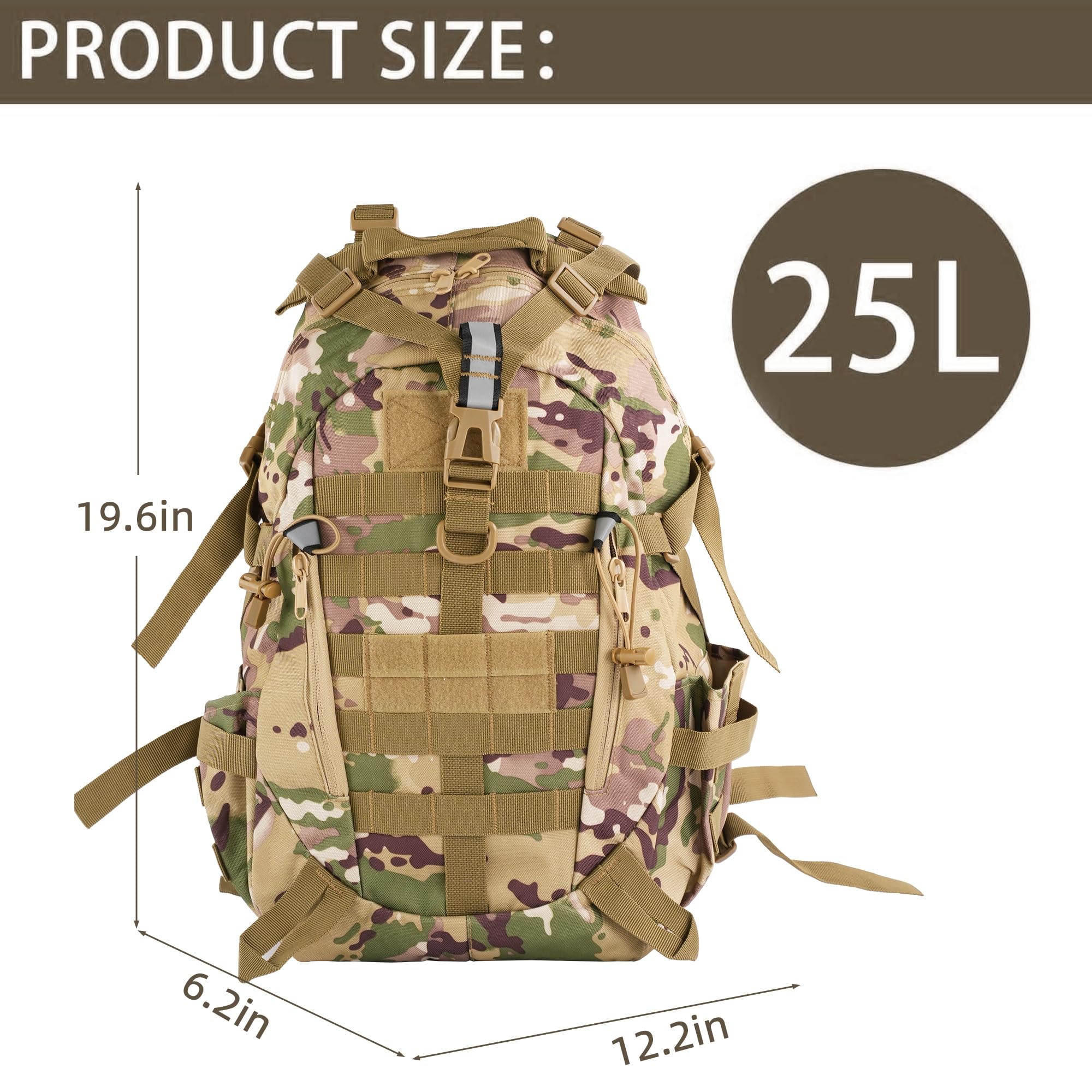 Aigear Tactical Backpack For Men, 25L Military Backpack, 3-Day Bug Out Bag For Camping Hiking Hunting With Molle System Army Day