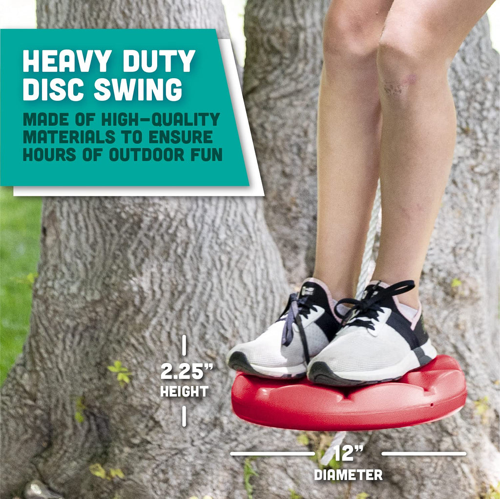Squirrel Products Heavy Duty Red Disc Tree Swing With Rope For Outdoor Play - Easy Diy Addition To Playset Or Tree