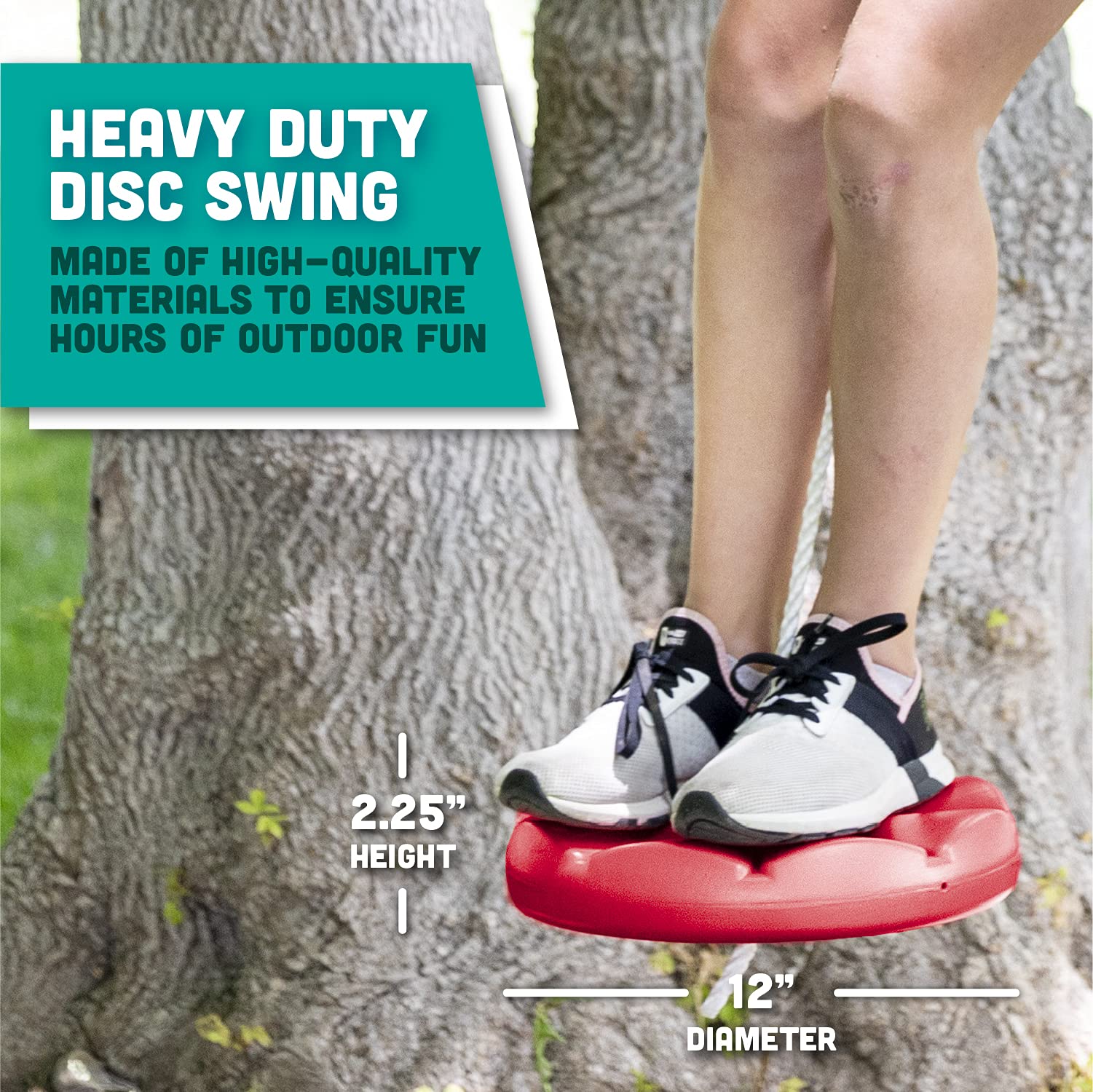 Squirrel Products Heavy Duty Red Disc Tree Swing With Rope For Outdoor Play - Easy Diy Addition To Playset Or Tree