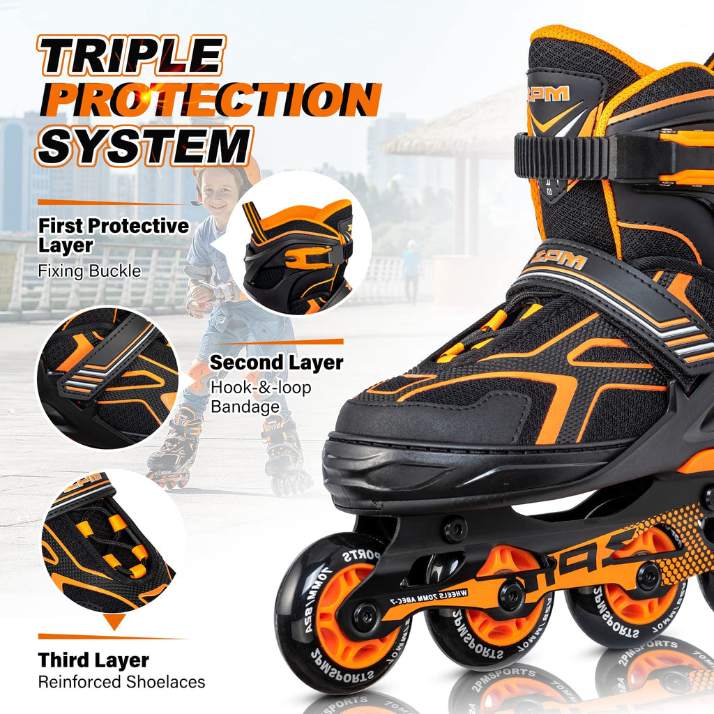2Pm Sports Torinx Boys Adjustable Inline Skates, Fun Beginner Roller Skates For Kids, Youth, Girls, Men And Women - Orange Large