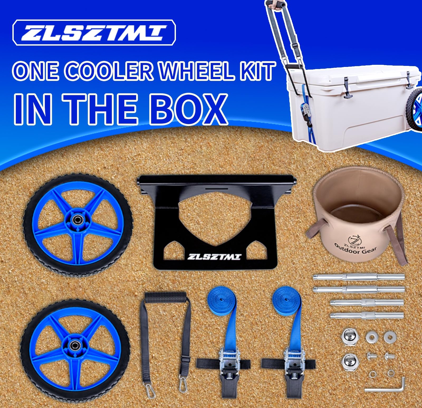 Zlsztmi Upgraded Cooler Wheel Kit For Yeti/Rtic/Igloo Coolers Wheel Spacing Up To19.8 Inches -12 In Wheels Height Adjustable Car