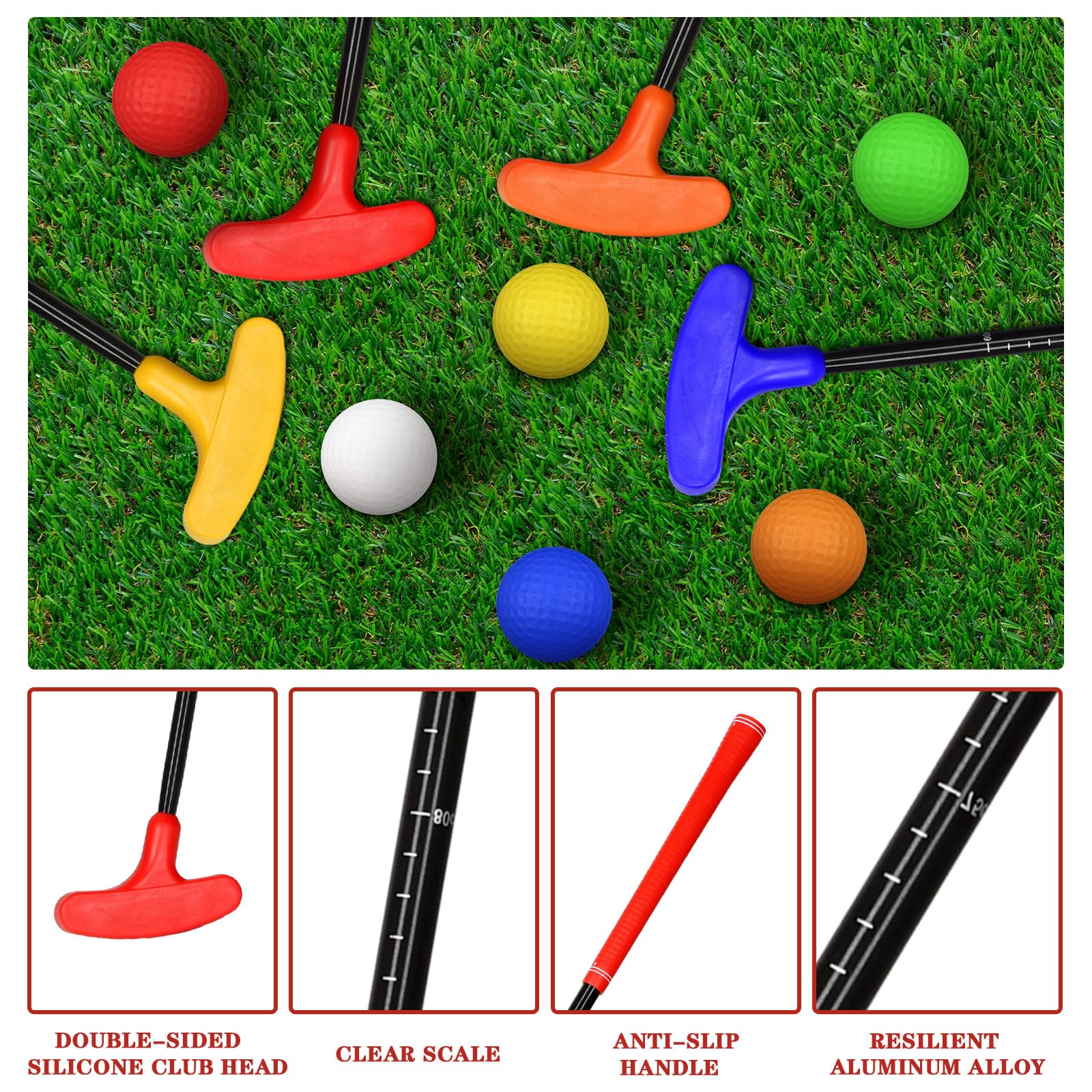Silipull 21 Pcs Adjustable Golf Putters Set 6 Two Way Mini Golf Putter For Right Left Handed 6 Colored Practice Balls 9 Pcs Plas