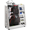 Dwvo Golf Bag Organizer For Garage, Wooden 2 Golf Bag Stand Holder With Wheels, Golf Storage Organizer For Golf Bags, Clubs, Bal