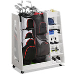 Dwvo Golf Bag Organizer For Garage, Wooden 2 Golf Bag Stand Holder With Wheels, Golf Storage Organizer For Golf Bags, Clubs, Bal