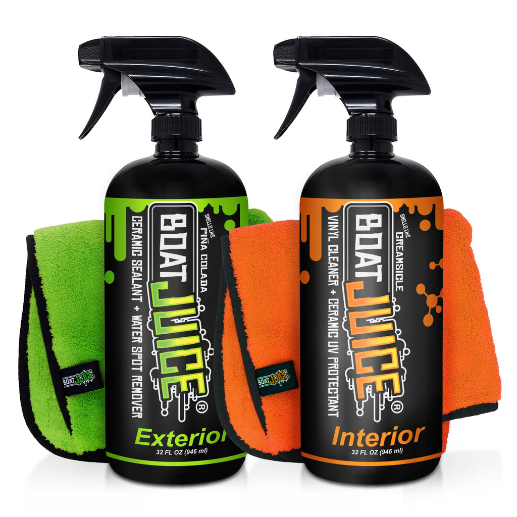 Boat Juice Boat Cleaning Kit - Exterior Boat Cleaner Water Spot Remover, Interior Boat Cleaner For Seats And Vinyl, 2 Microfiber