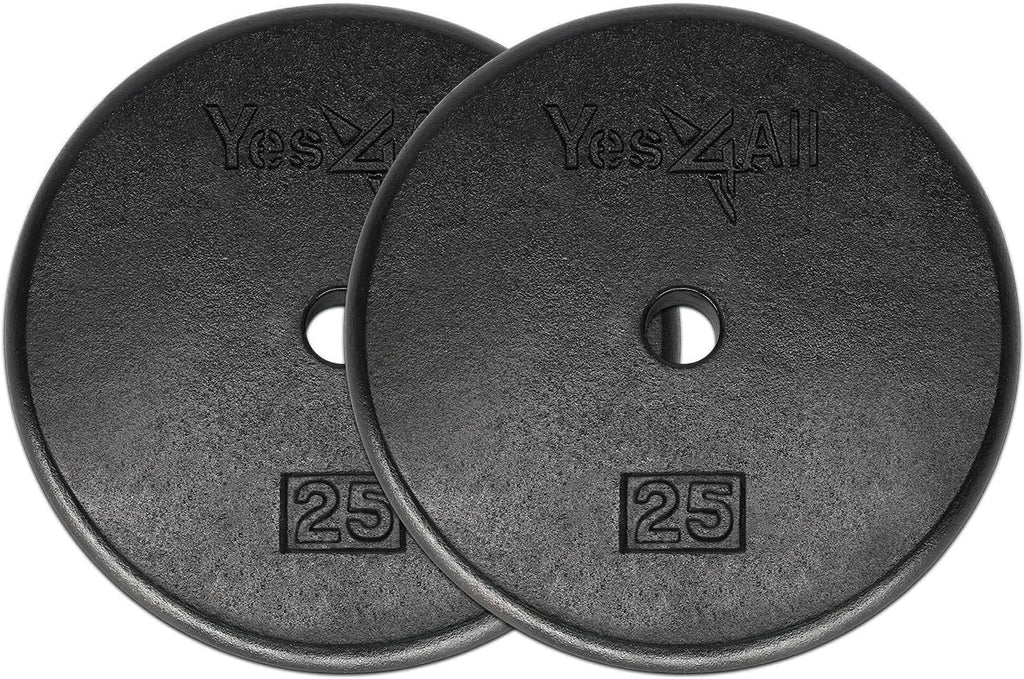 Yes4All Standard 1-Inch Cast Iron Weight Plates 5, 7.5, 10, 15, 20, 25 Lbs (Single & Pair), Black