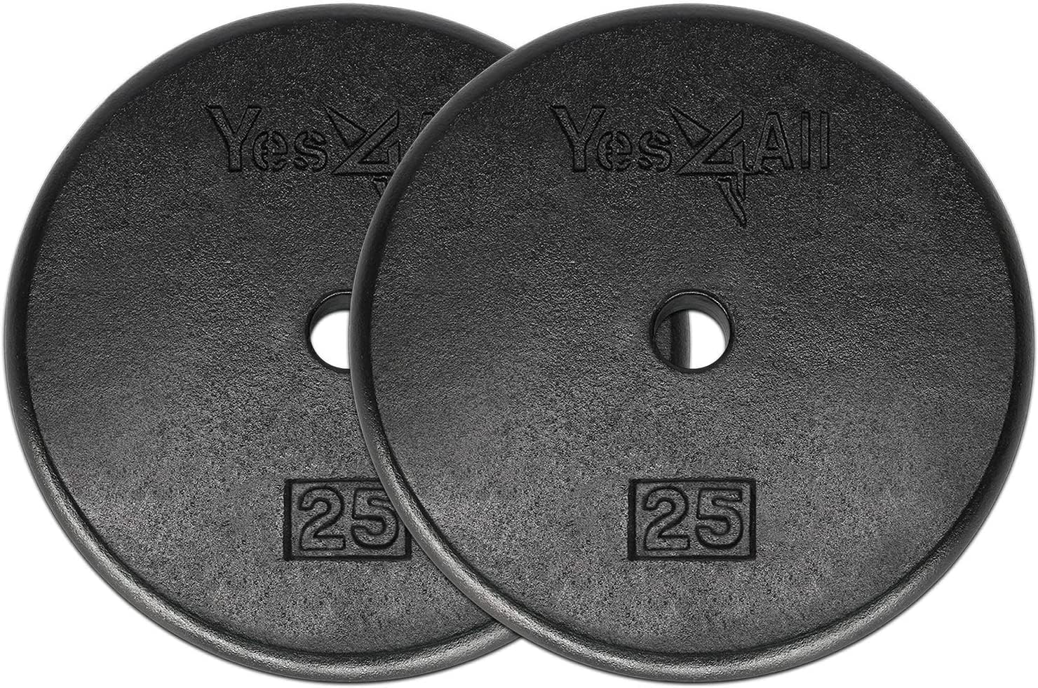 Yes4All Standard 1-Inch Cast Iron Weight Plates 5, 7.5, 10, 15, 20, 25 Lbs (Single & Pair), Black