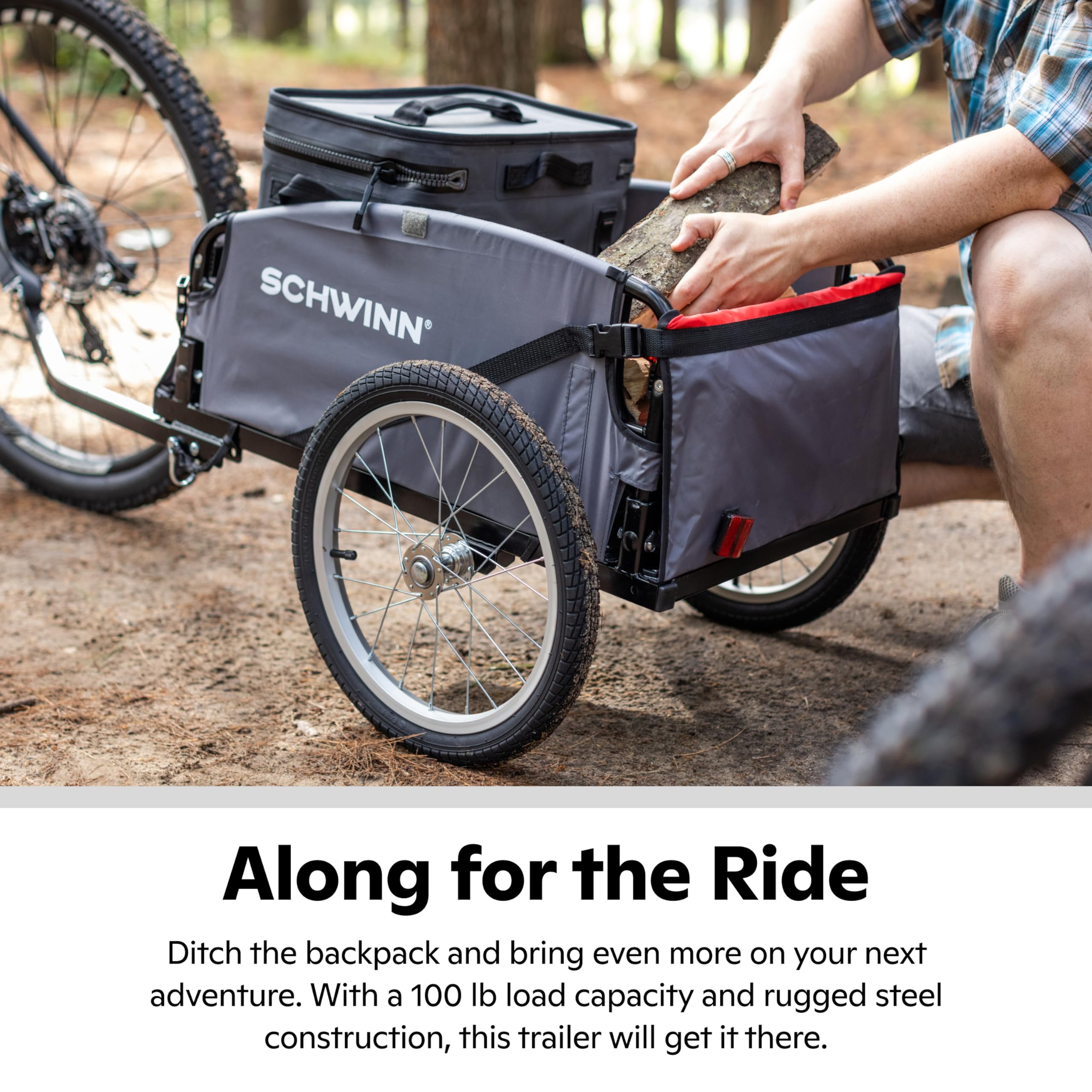 Schwinn Daytripper Bike Cargo Trailer, Holds up to 100 lb, Universal Coupler, Folding Frame, Quick-Release Wheels, 16-Inch Air-F