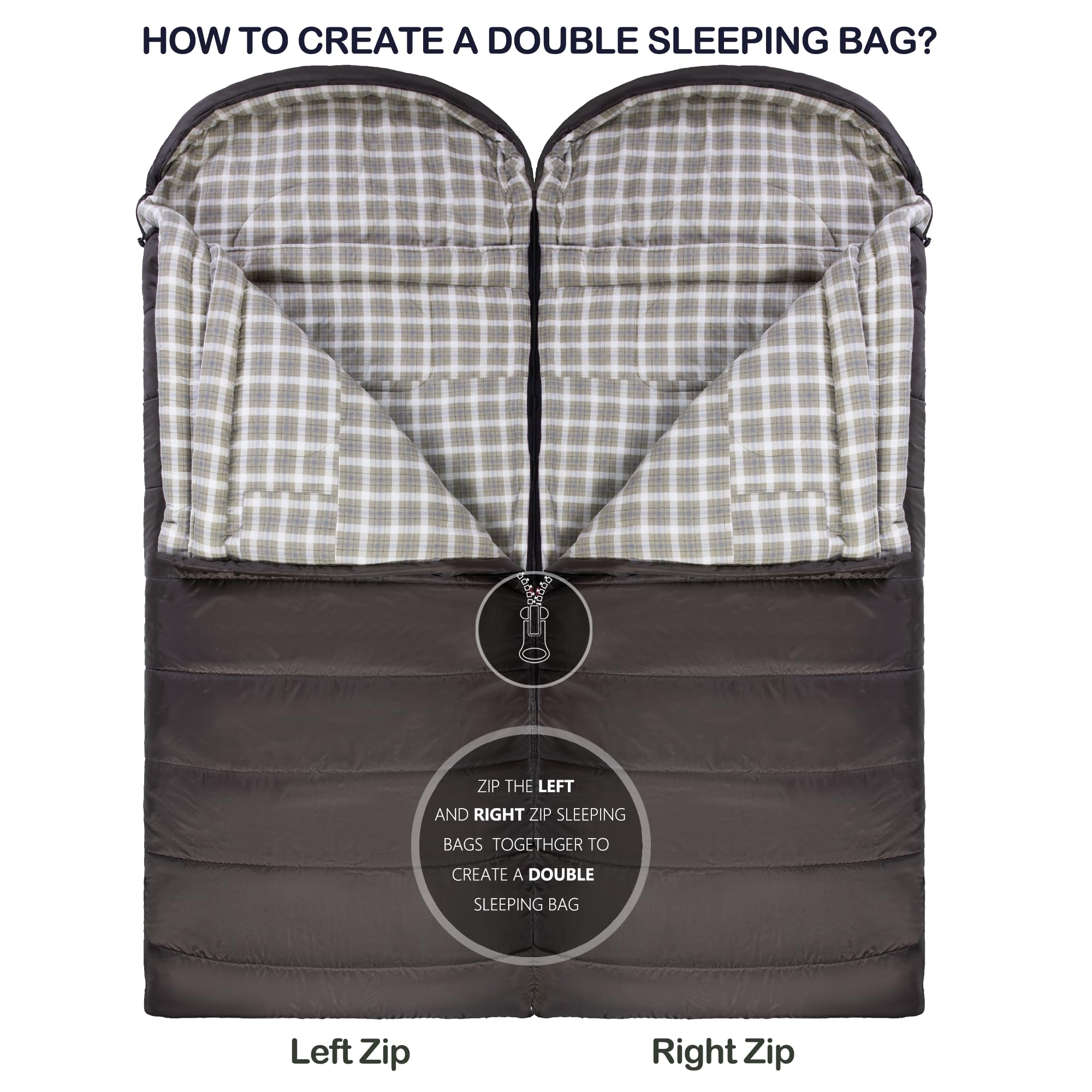 HiZYNICE Sleeping Bags for Adults Large Wide Cold Weather 20 Degree XL XXL Plus Size Oversized,Olive Brown Left Zip