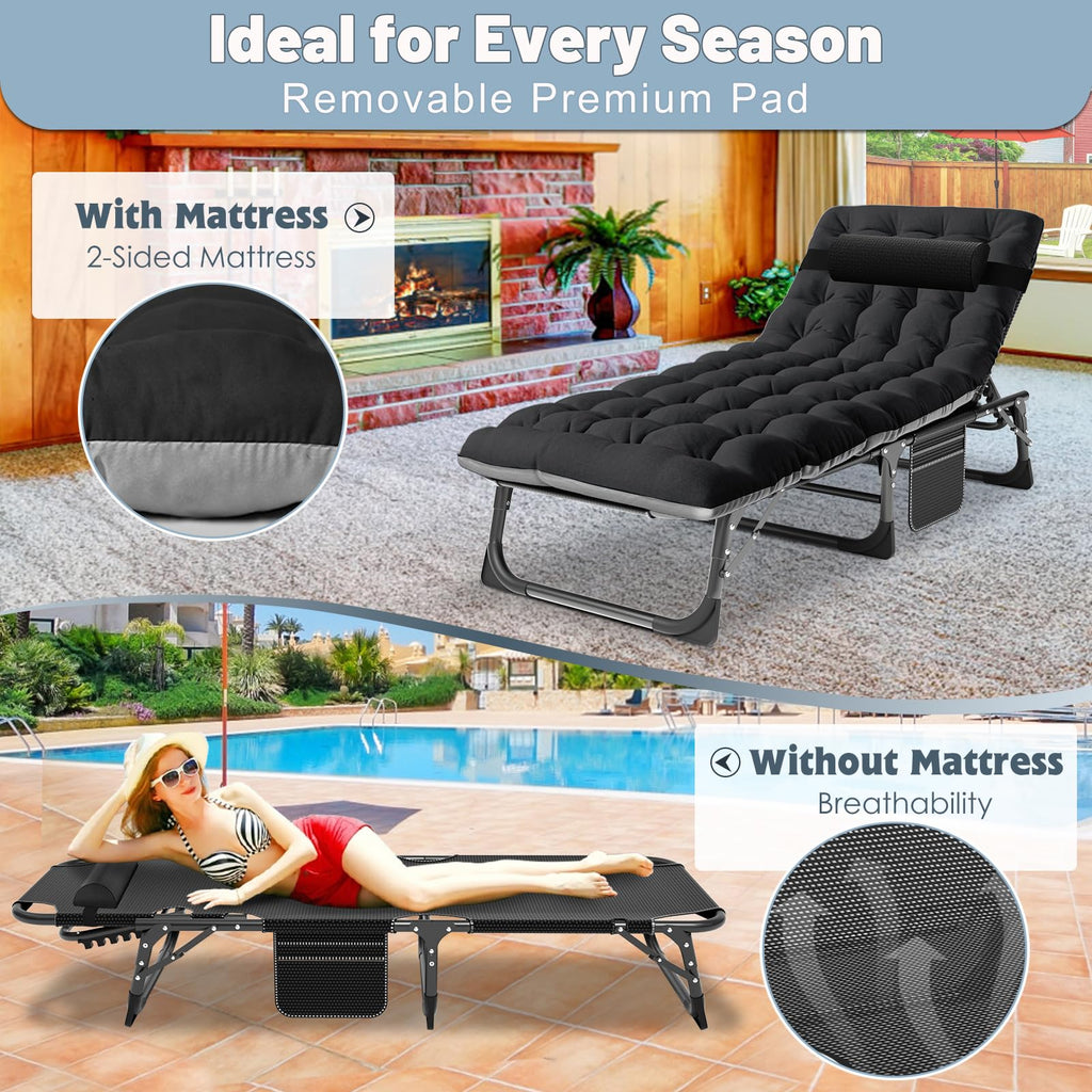 Slsy Sleeping Cots For Adults, 5-Position Folding Chaise Lounge Chairs Outdoor, Portable Folding Bed Cot Lounge Chair For Beach