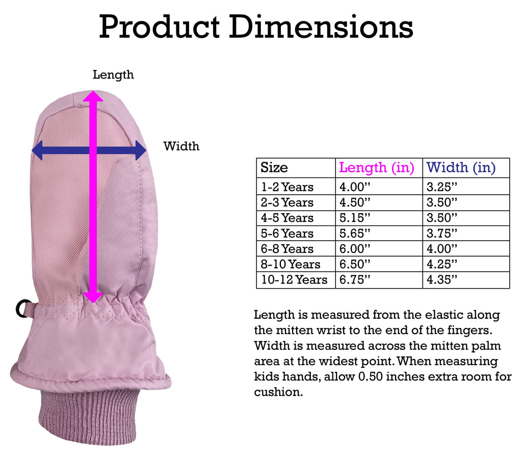 Nice Caps Kids Toddler Girls Waterproof Mittens - Thinsulate Wrap Snow Gloves Baby (Pink, 1-2 Years)