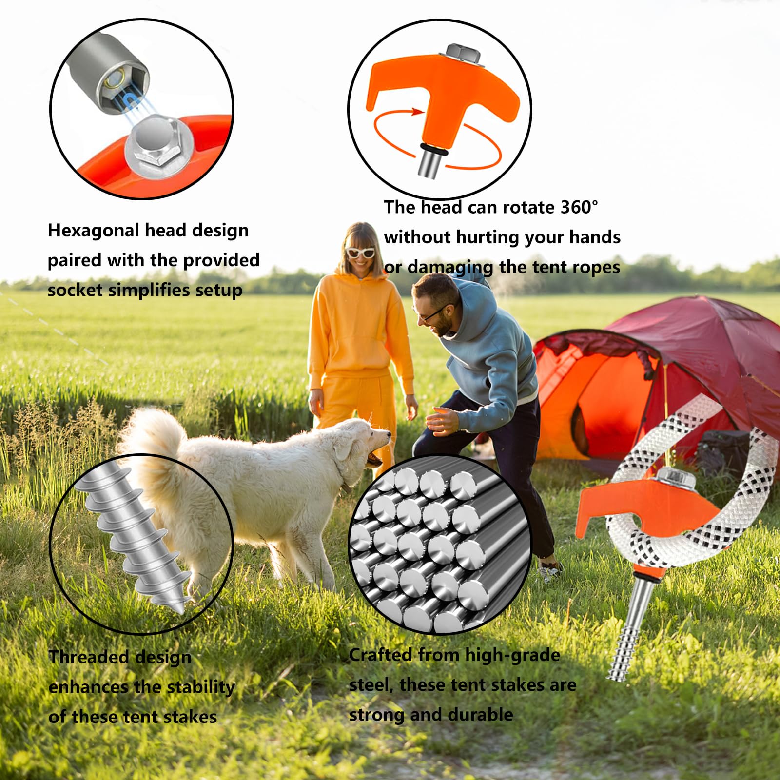 8 Tent Stakes Heavy Duty 12 Pack, Screw In Tent Stakes, Metal Threaded Camping Stakes, Ground Anchors For Canopies, Gardening An