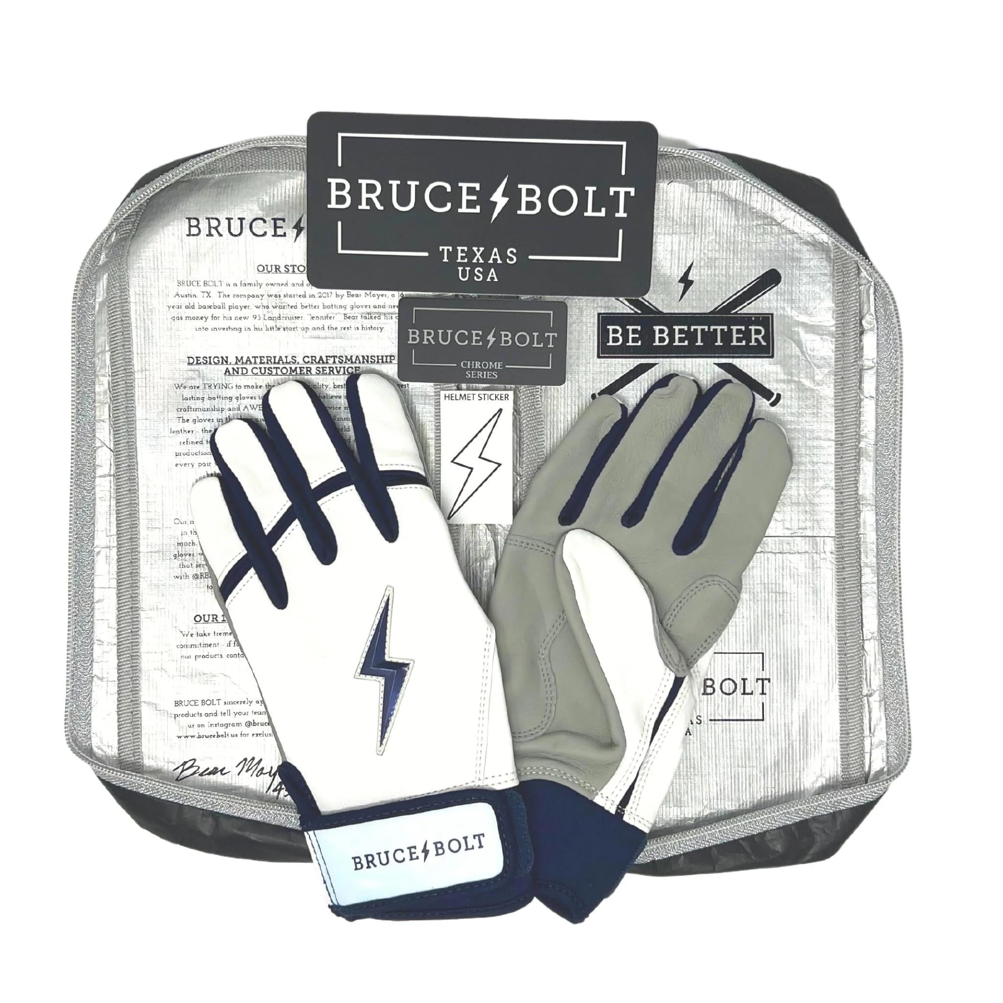 BRUCE BOLT Chrome Series Short Cuff Navy Batting Glove - Navy XLarge