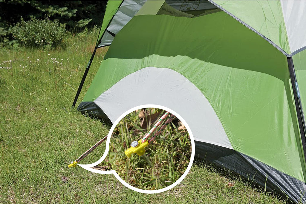 Abccanopy 15 Inch Tent Stakes 10 Pcs Non-Rust Metal Ground Anchors, Heavy Duty Spikes With 4 Ropes For Outdoor Camping, Yellow