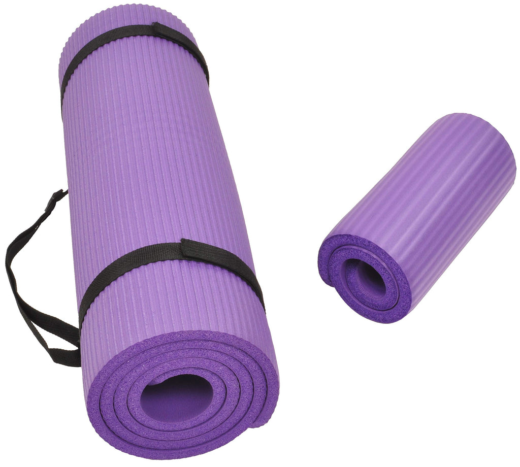 Fitvids All Purpose 1/2-Inch Extra Thick High Density Anti-Tear Exercise Yoga Mat And Knee Pad With Carrying Strap, Purple