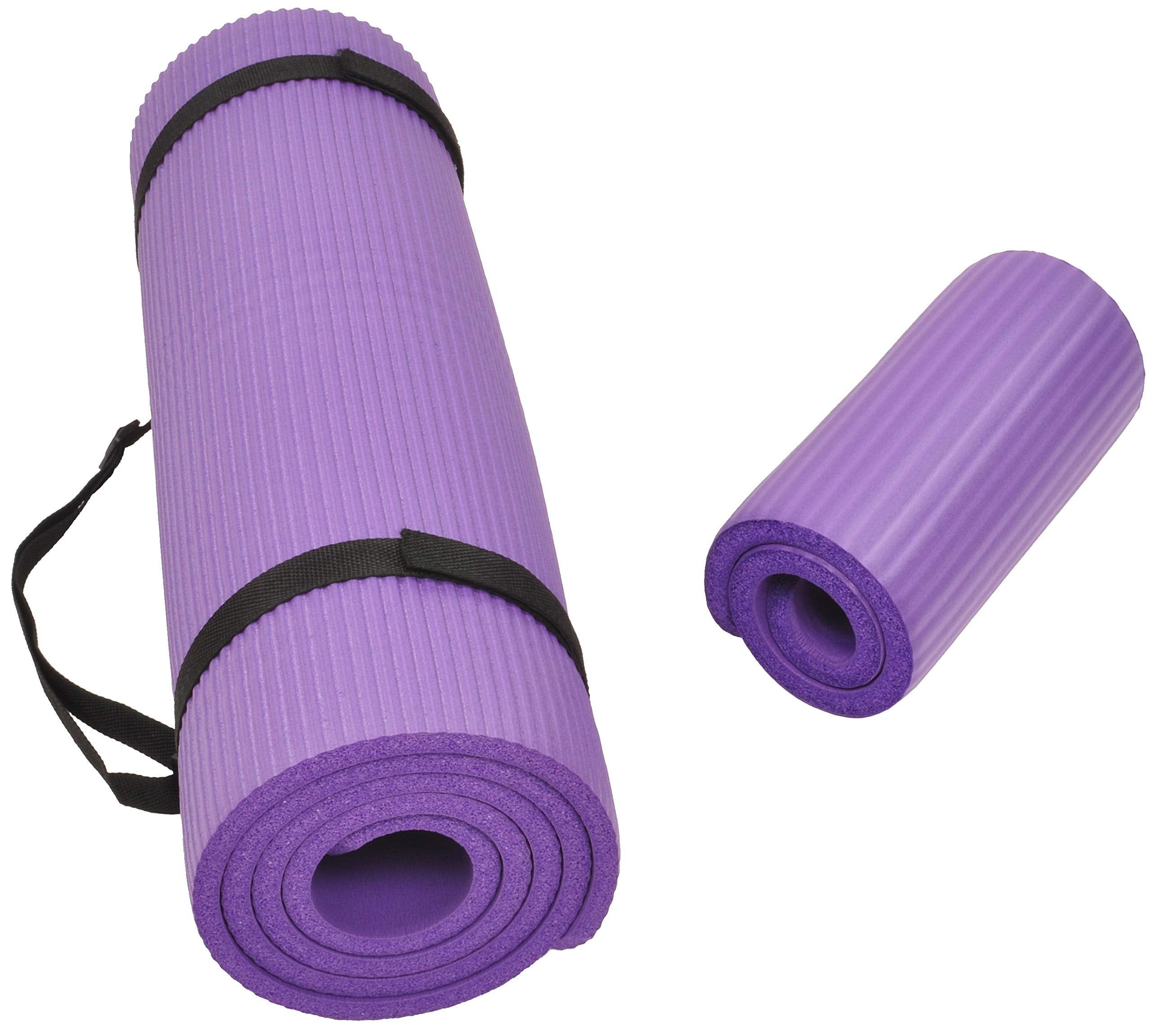 Fitvids All Purpose 1/2-Inch Extra Thick High Density Anti-Tear Exercise Yoga Mat And Knee Pad With Carrying Strap, Purple
