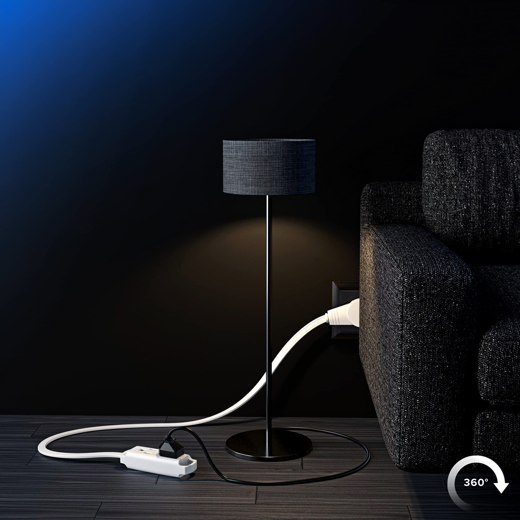 Maximm New 360 Degree Rotating Flat Extension Cord 12 Ft Multi 3 Outlet Power Cord Grounded 16 Awg Ul Certified