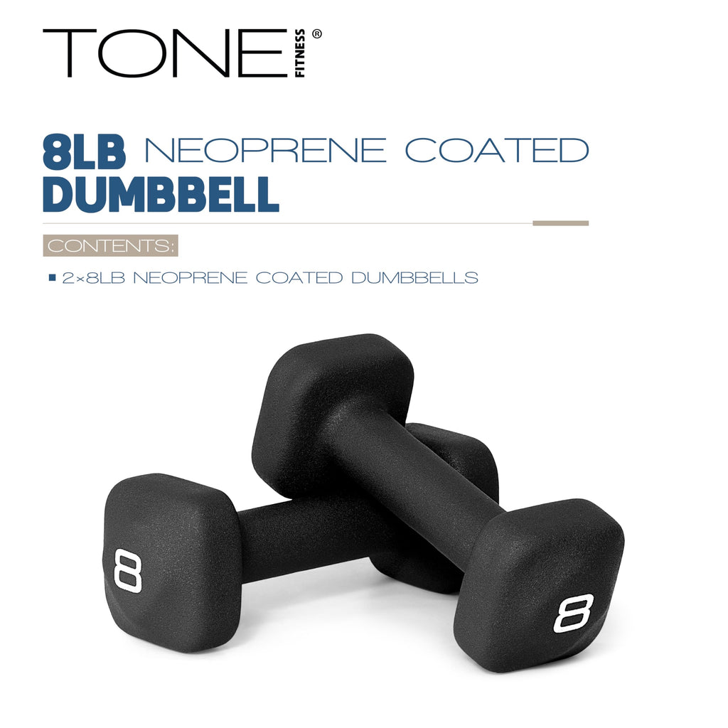 Tone Fitness 8 lb Neoprene Dumbbell Pair for Home Workouts - Non-Slip Design - Black