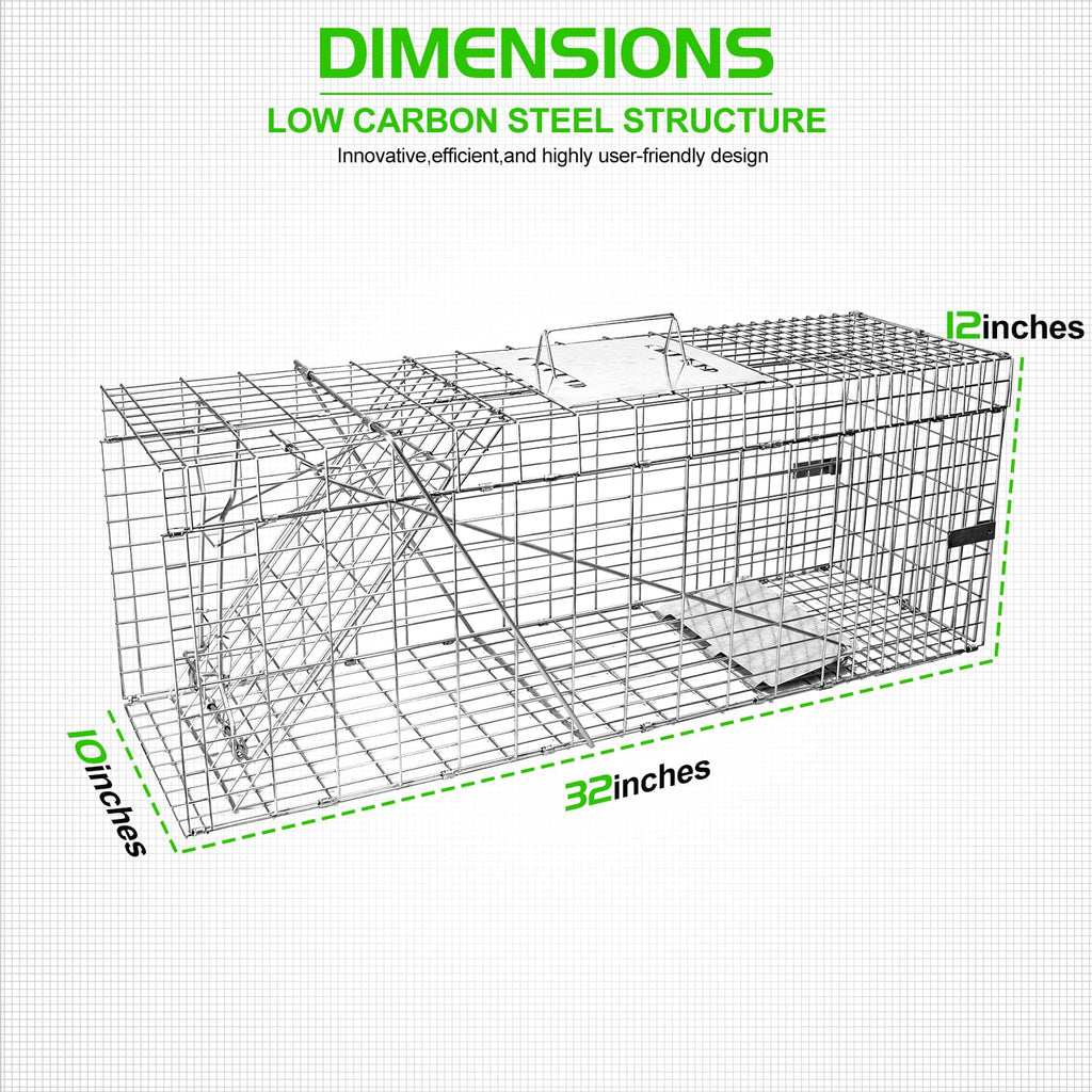 Szhlux 32'' Live Animal Cage Trap, Heavy Duty Folding Raccoon Traps, Humane Cat Trap For Stray Cats, Raccoons, Squirrel, Skunk,