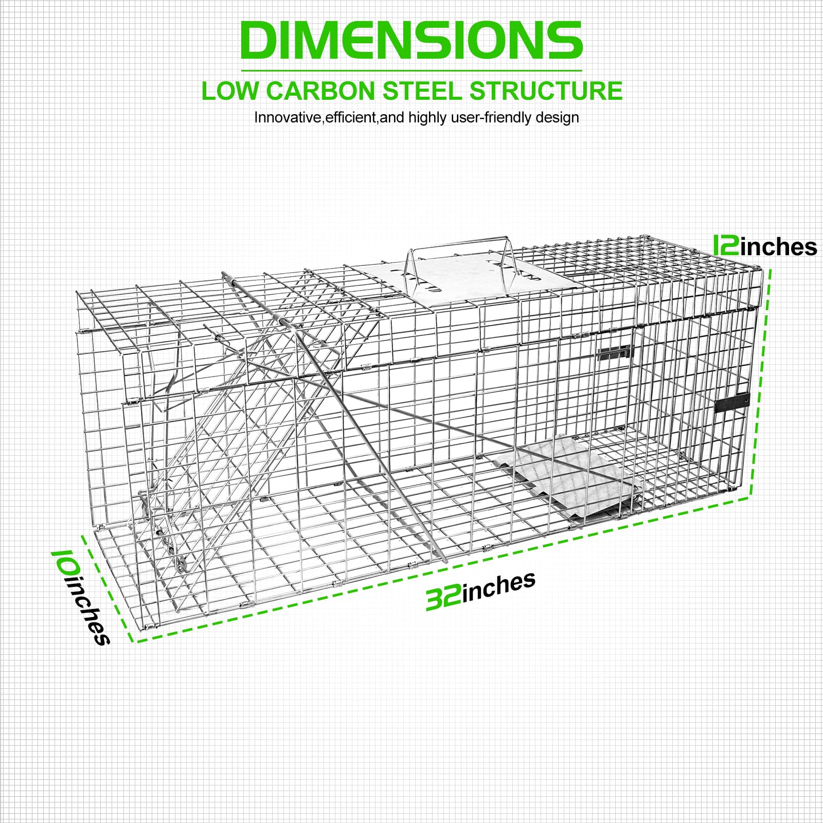 Szhlux 32'' Live Animal Cage Trap, Heavy Duty Folding Raccoon Traps, Humane Cat Trap For Stray Cats, Raccoons, Squirrel, Skunk,