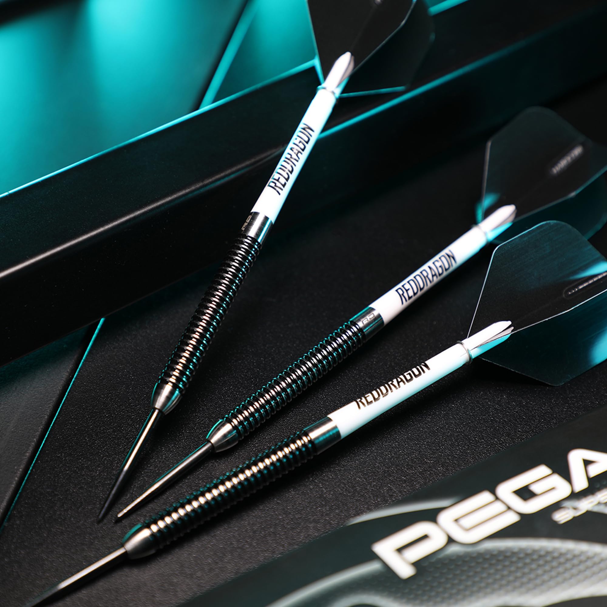 Red Dragon Pegasus Tungsten Steel Darts Set - 30 Gram - Black Shafts, Black Extra Thick Flights And Case