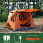 Timber Ridge Instant Pop Up Hub Tent, 4 Person Portable Weather Resistant Camping Tent, 60 Second Set-Up, Easy Up Tents With Rai