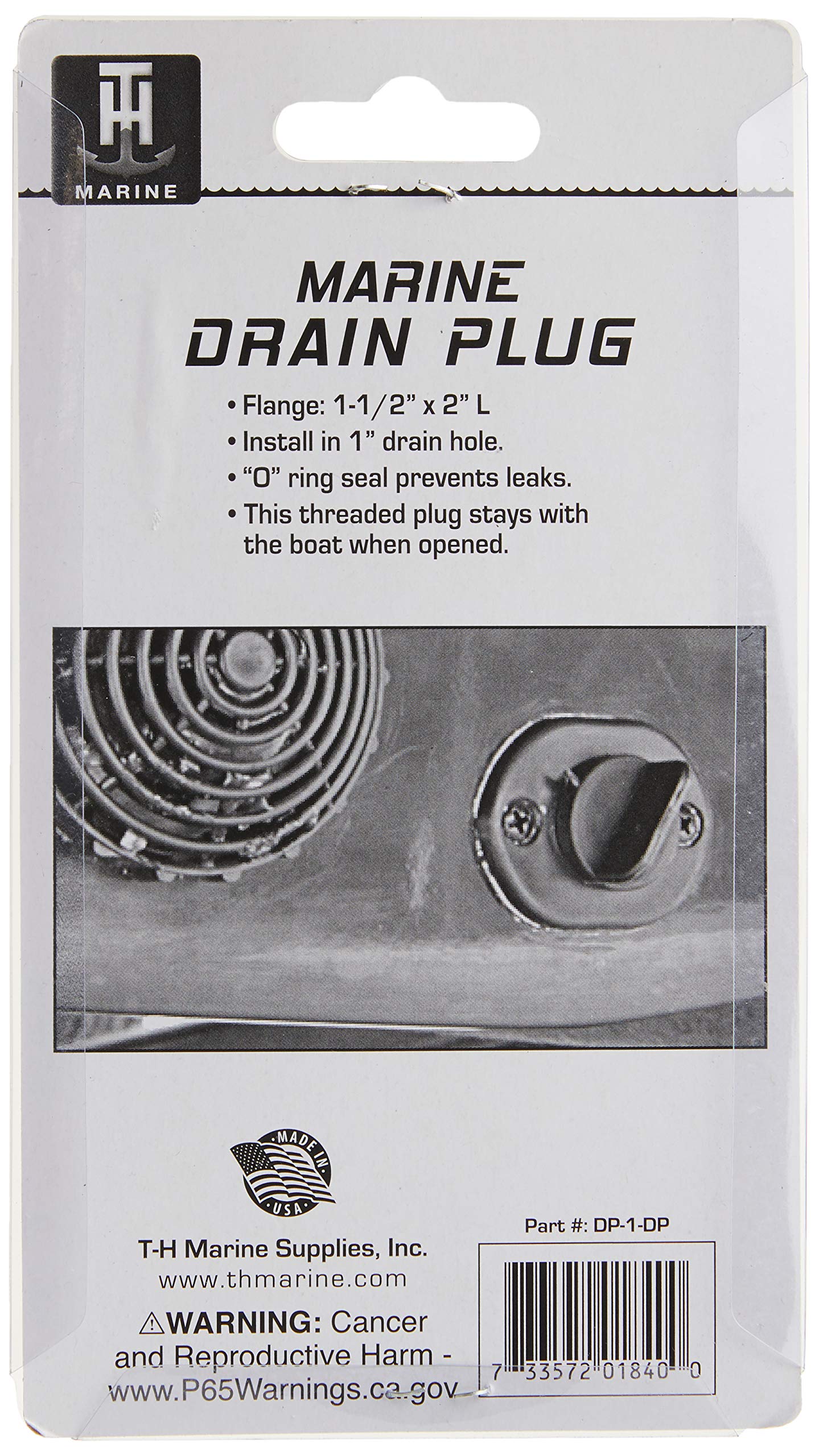T-H Marine Dp-1-Dp Self-Retaining Boat Transom Drain Plug - Black