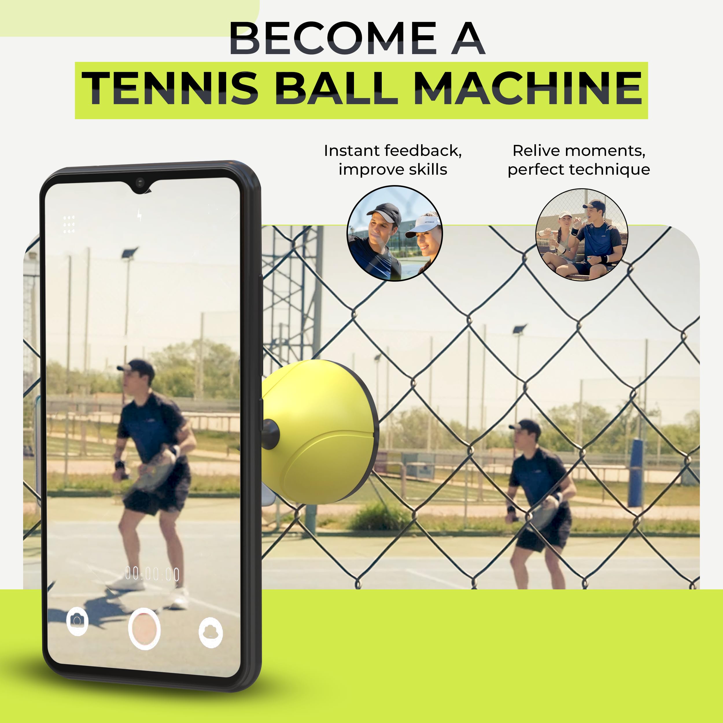 Faidue Tennis & Pickleball Training Equipment - Fence Smartphone Camera Mount, Tennis Practice Equipment, Iphone & Android Camer