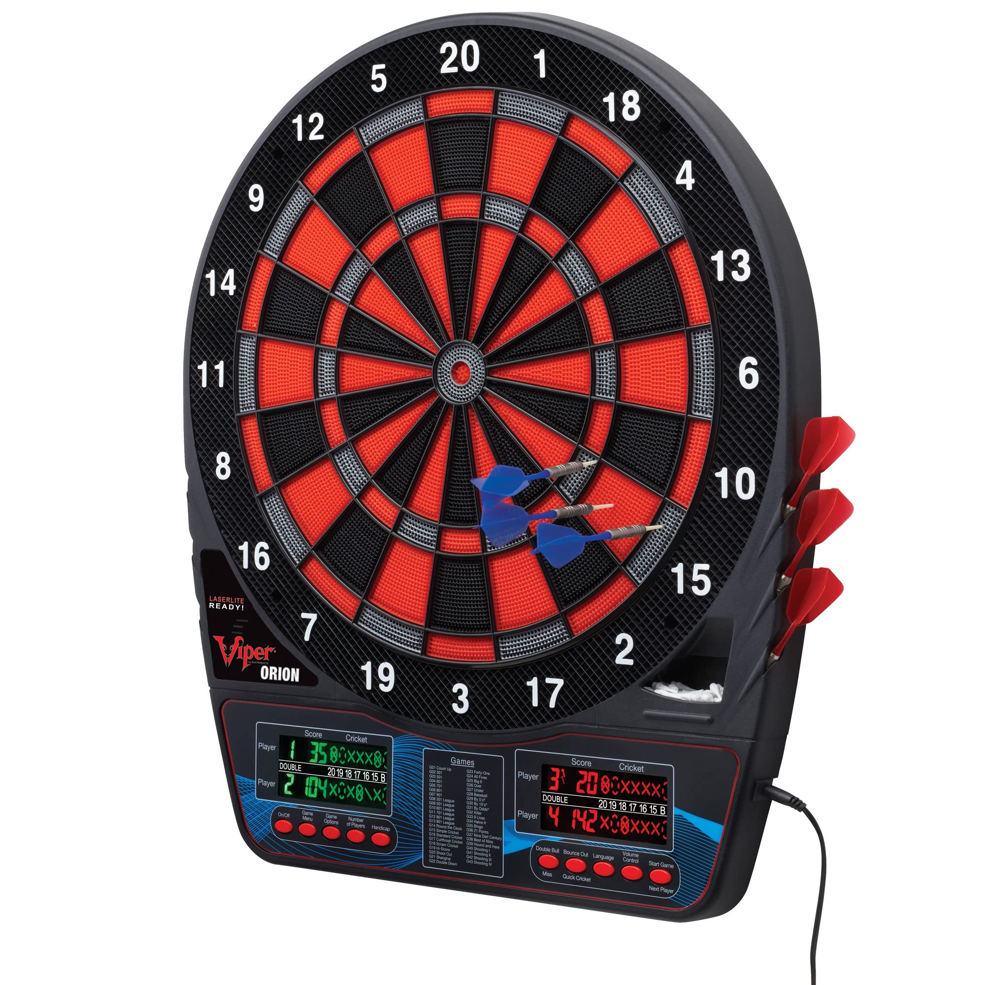 Viper Orion Electronic Dartboard, Two Large Scoreboards, Dual Color Lcd Cricket Displays, Voice Scoring, Red Black And Silver Se