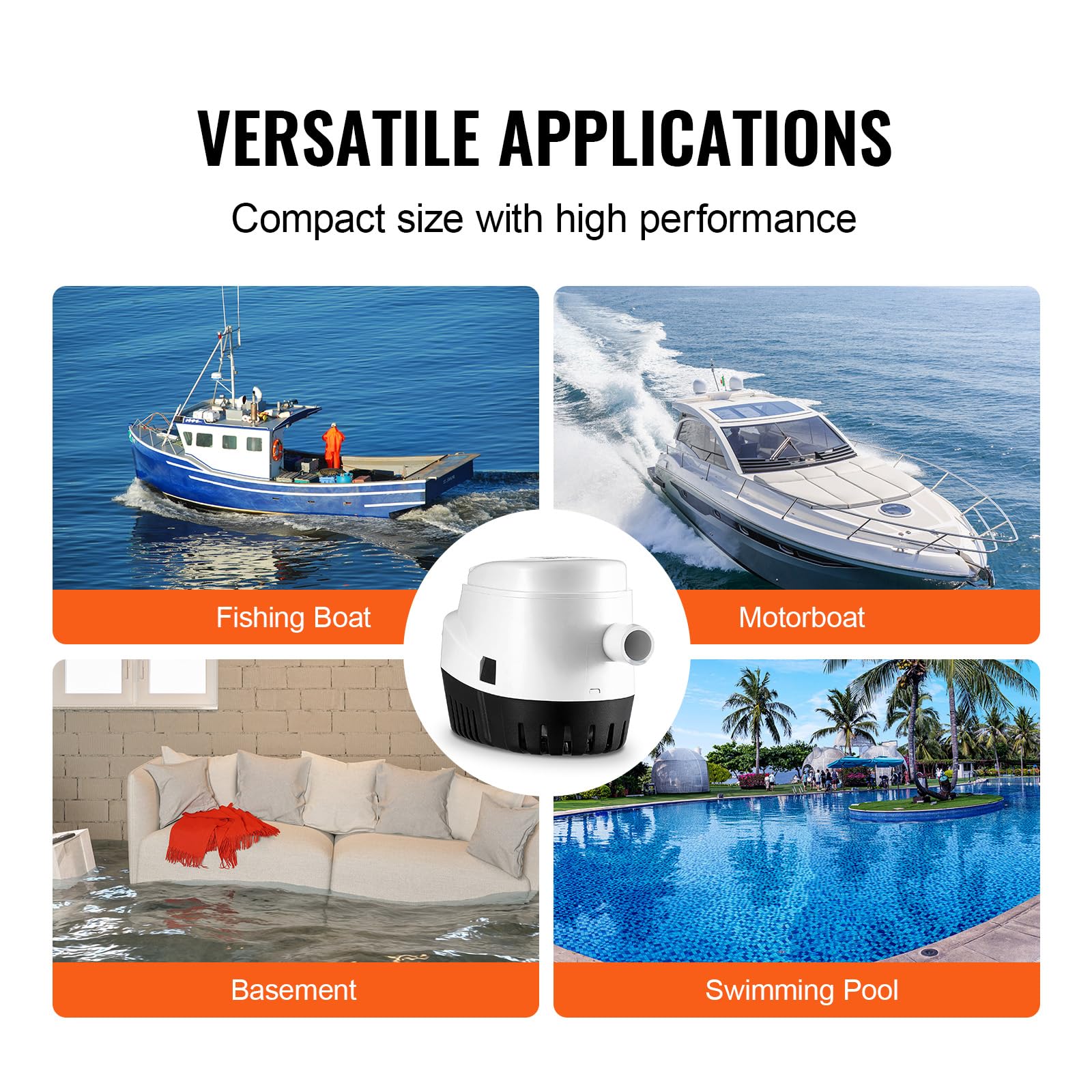 Vevor Bilge Pump, 750Gph 12V Automatic Submersible Boat Bilge Water Pump With Float Switch, 0.7'' Outlet Diameter, Small Boat Bi