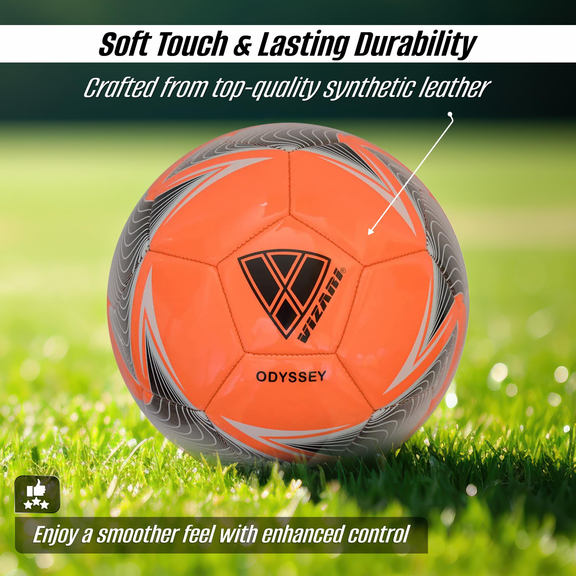 Vizari Soccer Ball For Kids & Youth - Durable Synthetic Leather & Thread-Wound Rubber Bladder - Vibrant Eye-Catching Design Perf